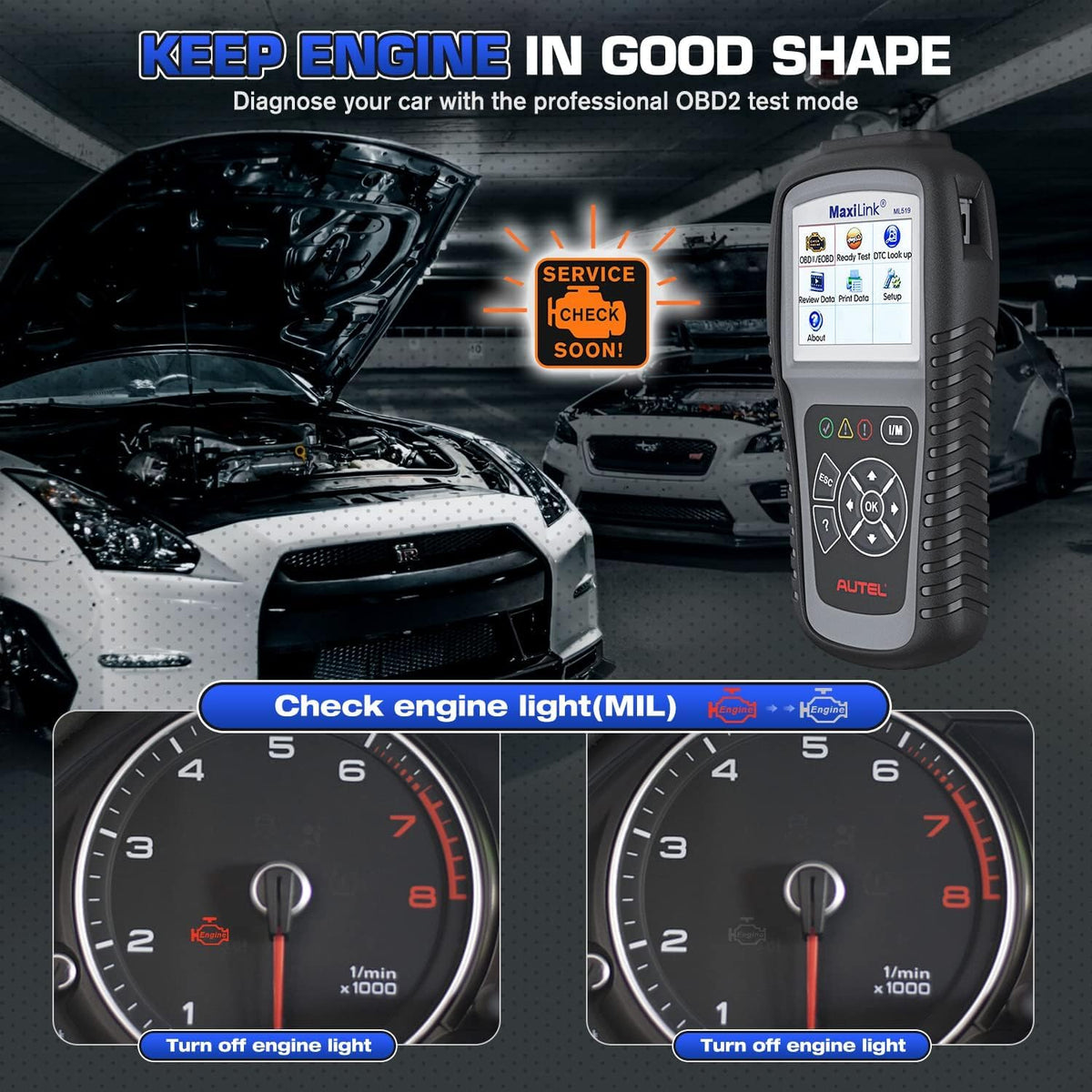 Autel MaxiLink ML519 OBD2 Scanner, AL519 Black New, Mode 6 Car Code Reader