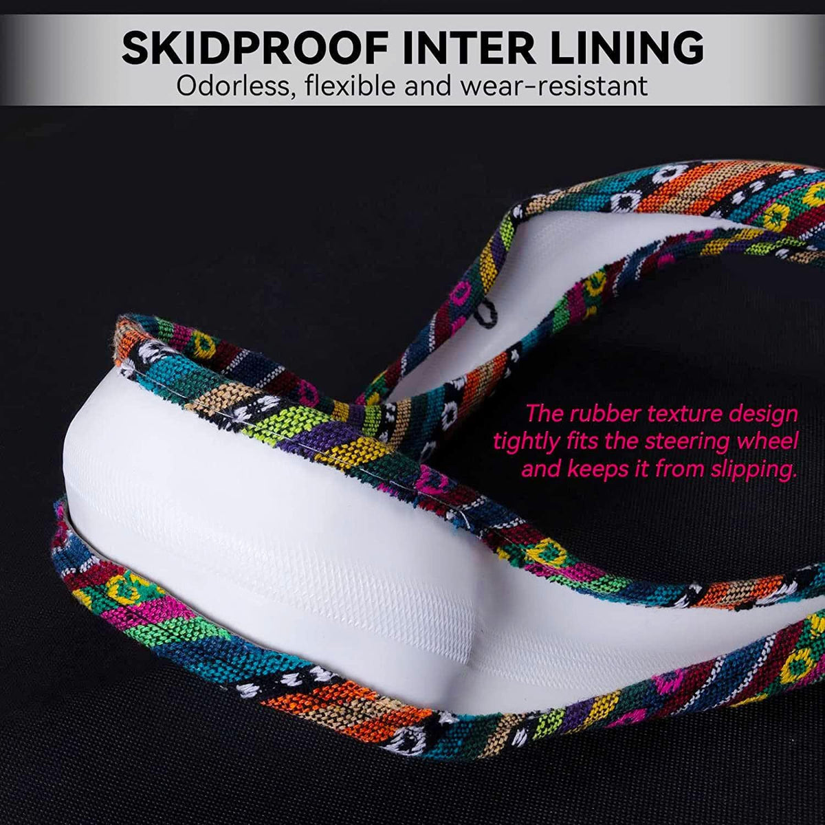 Boho Steering Wheel Cover Elastic Microfiber for Women, Universal Fit 15 inch Car SUV, Hippie Style Protector Cover, Anti-Slip, Breathable, Absorbing Sweat - 01
