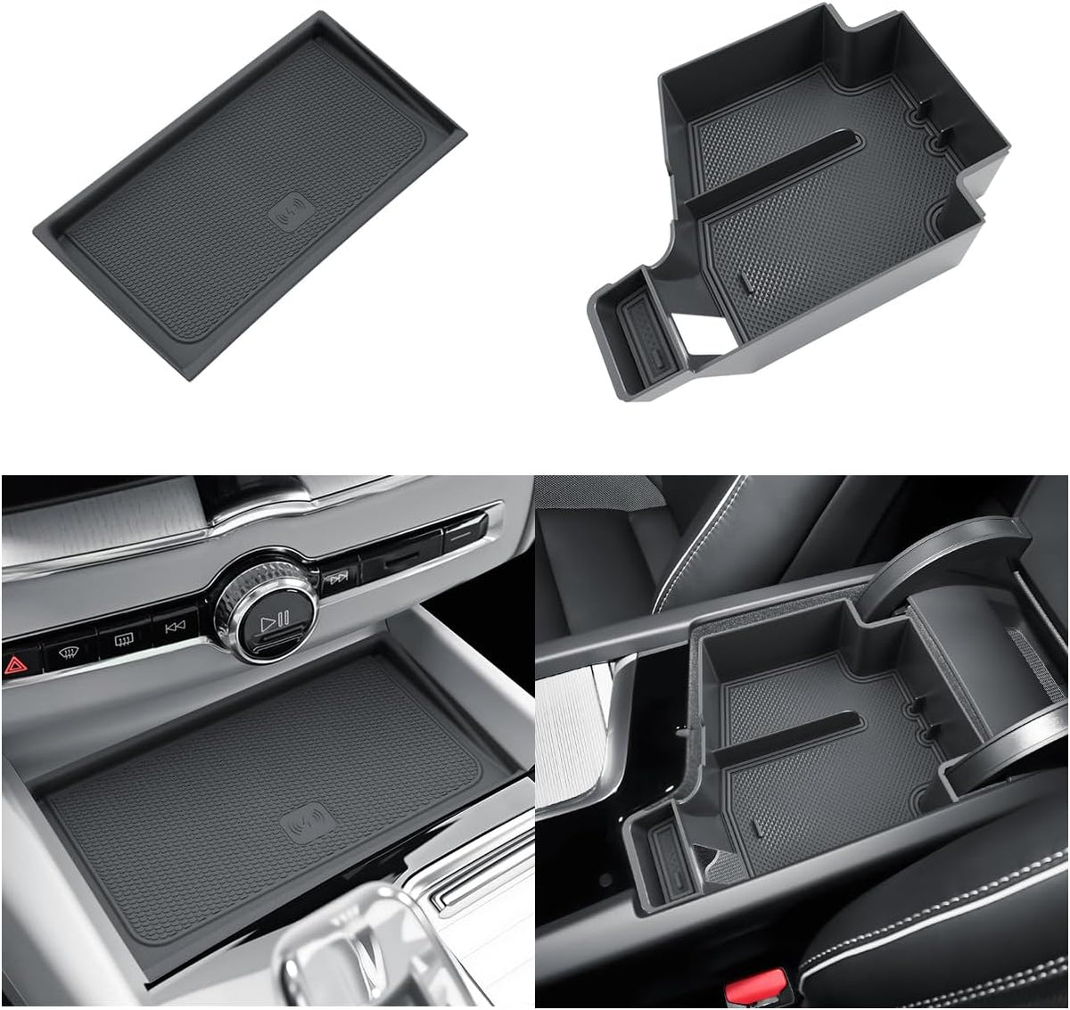 SKTU 2-Pack for 2026 Volvo XC60 Center Console Organizer for 2026+ Volvo XC60 (Core/Plus/Ultra) Wireless Charging Mat & Console Tray Volvo XC60 2026 Accessories ABS Insert Console Tray XC60 Rubber Pad
