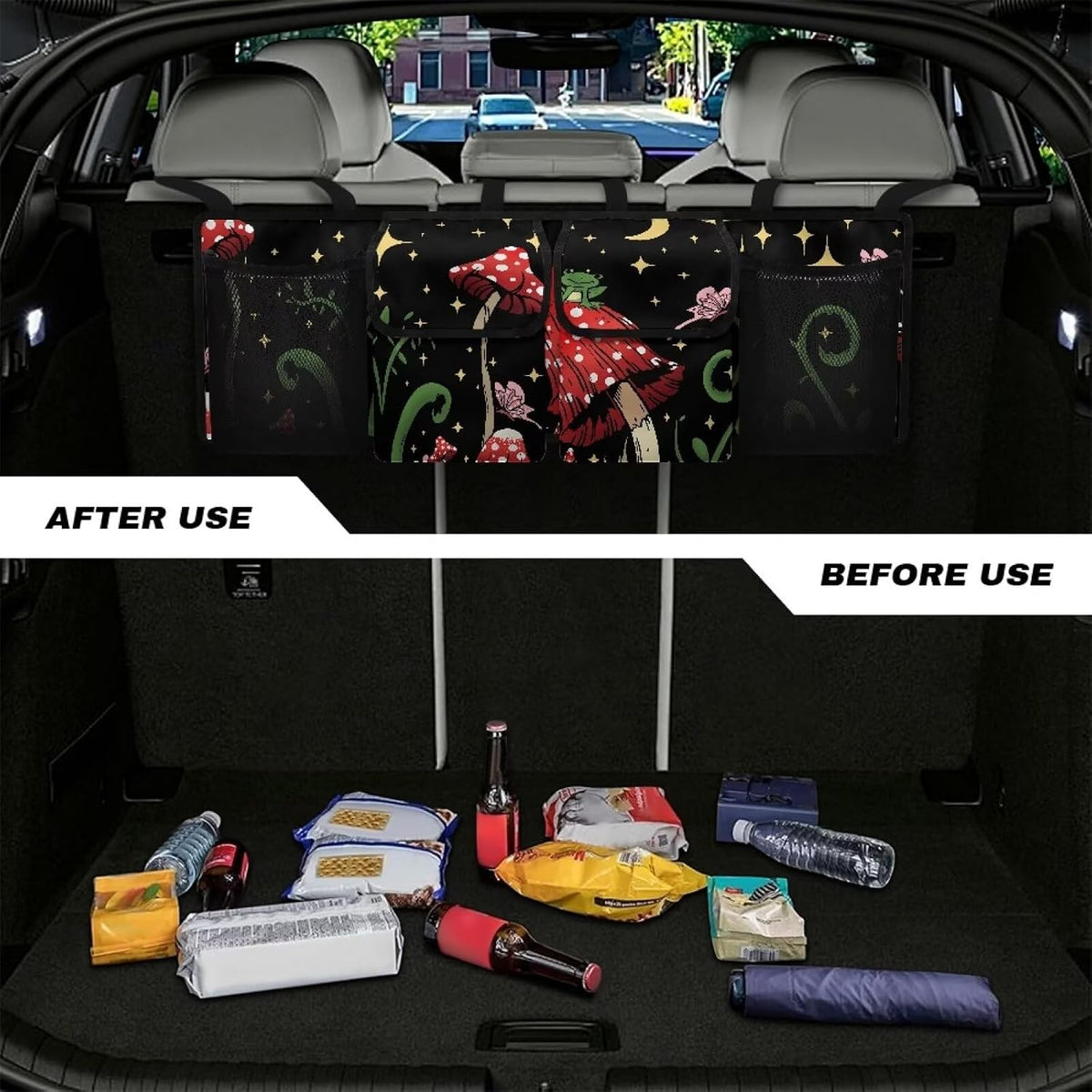 Cute Frog Car Trunk Organizer Mushroom Stars Moon Large Capacity Hanging Car Storage Bag Waterproof Cargo Bag,Frees Trunk Floor