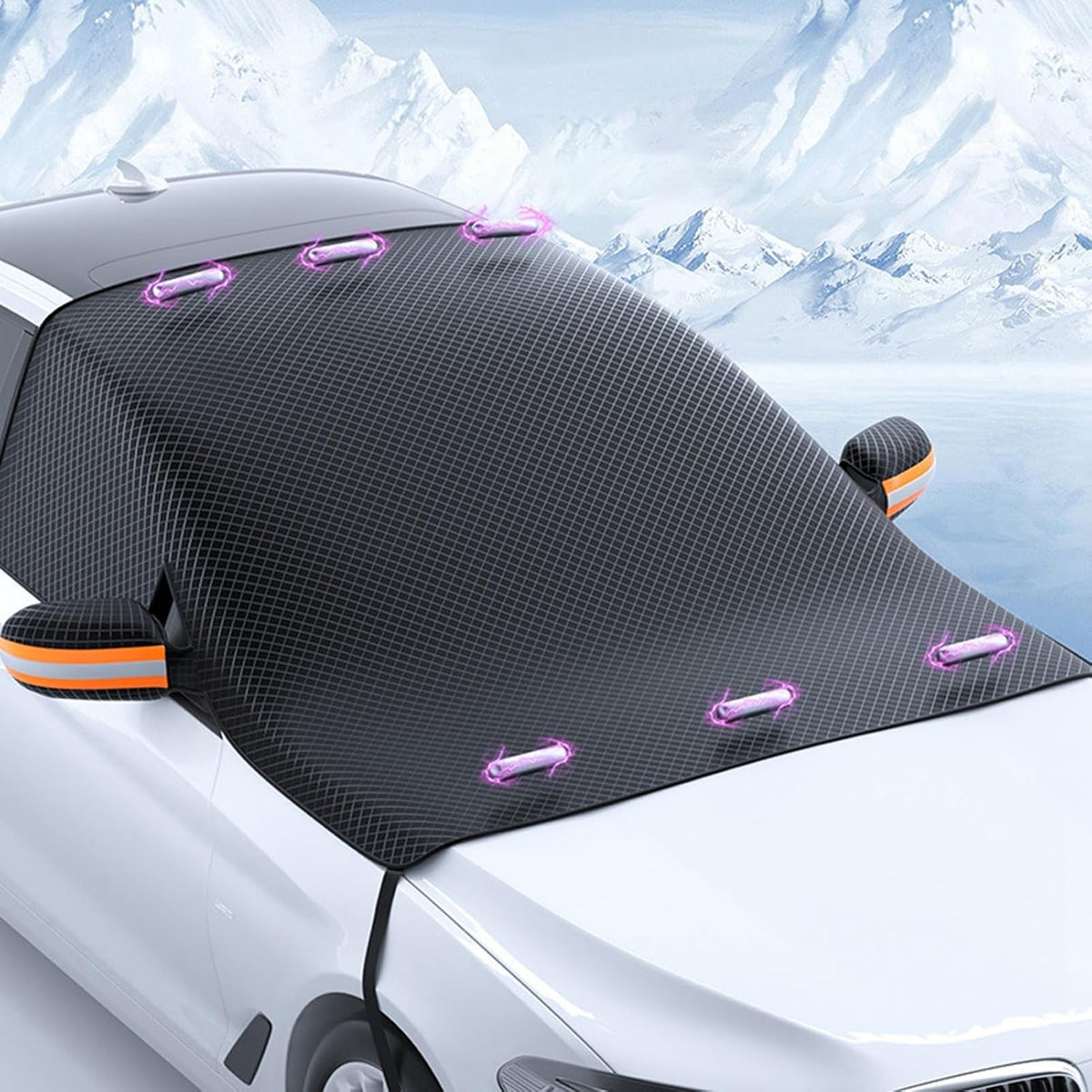 Shkalacar Car Windshield Cover for Ice and Snow Windshield Sun Shade for Automobiles All Weather Magnetic Reflective Car Snow Cover with 6 Magnets for Most Cars SUV MPV