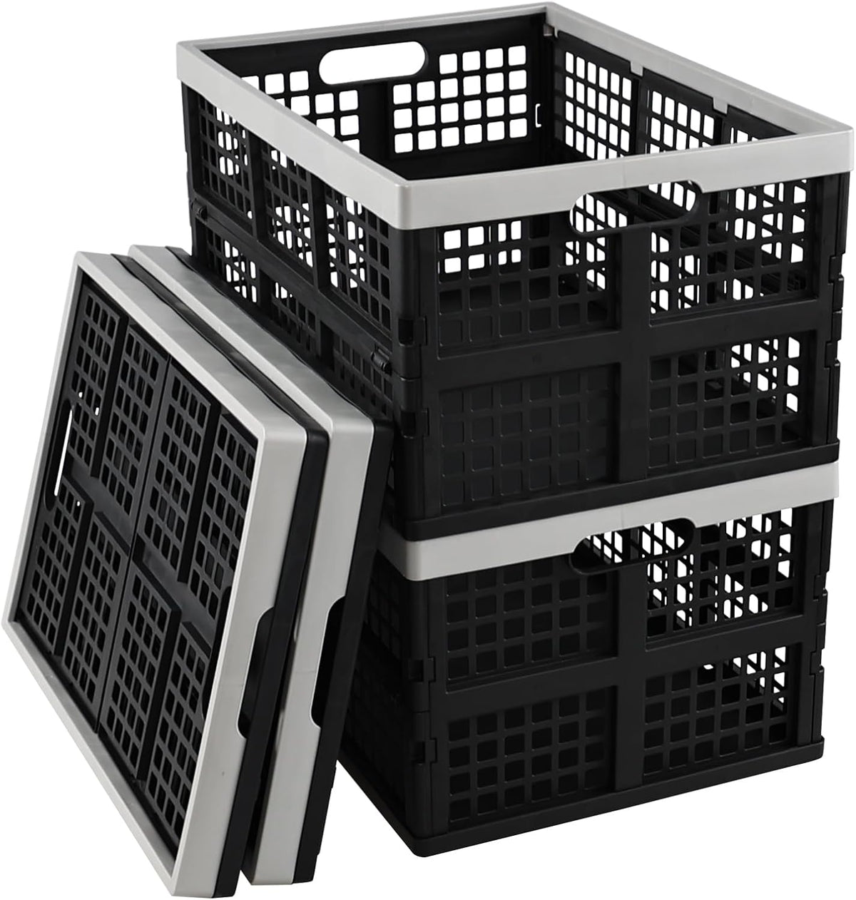 Xyskin 42 L Large Collapsible Storage Crates, 4-Pack Folding Plastic Basket