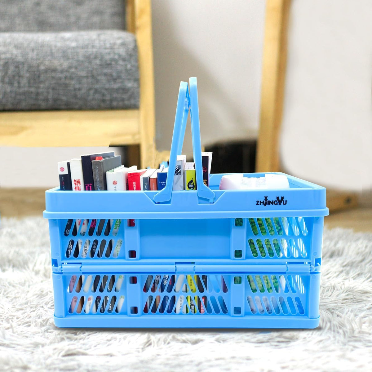 ZHJINGYU Collapsible crates for storage,plastic baskets for organizing 14.96" x 9.84"x7.87",shopping garden basket,foldable crate with Handles, car trunk basket,for Kitchen,Bathroom