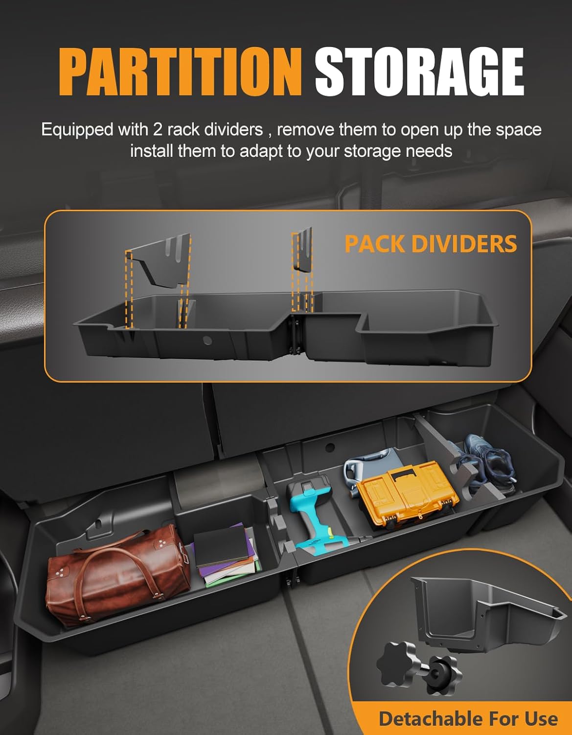 KINGGERI Under Seat Storage Boxes Compatible with 2019-2026 Chevy Chevrolet Silverado 1500/GMC Sierra 1500, 2020-2026 Silverado/Sierra 2500HD/3500HD | Double &amp; Crew Cab Rear Underseat Organizer Box