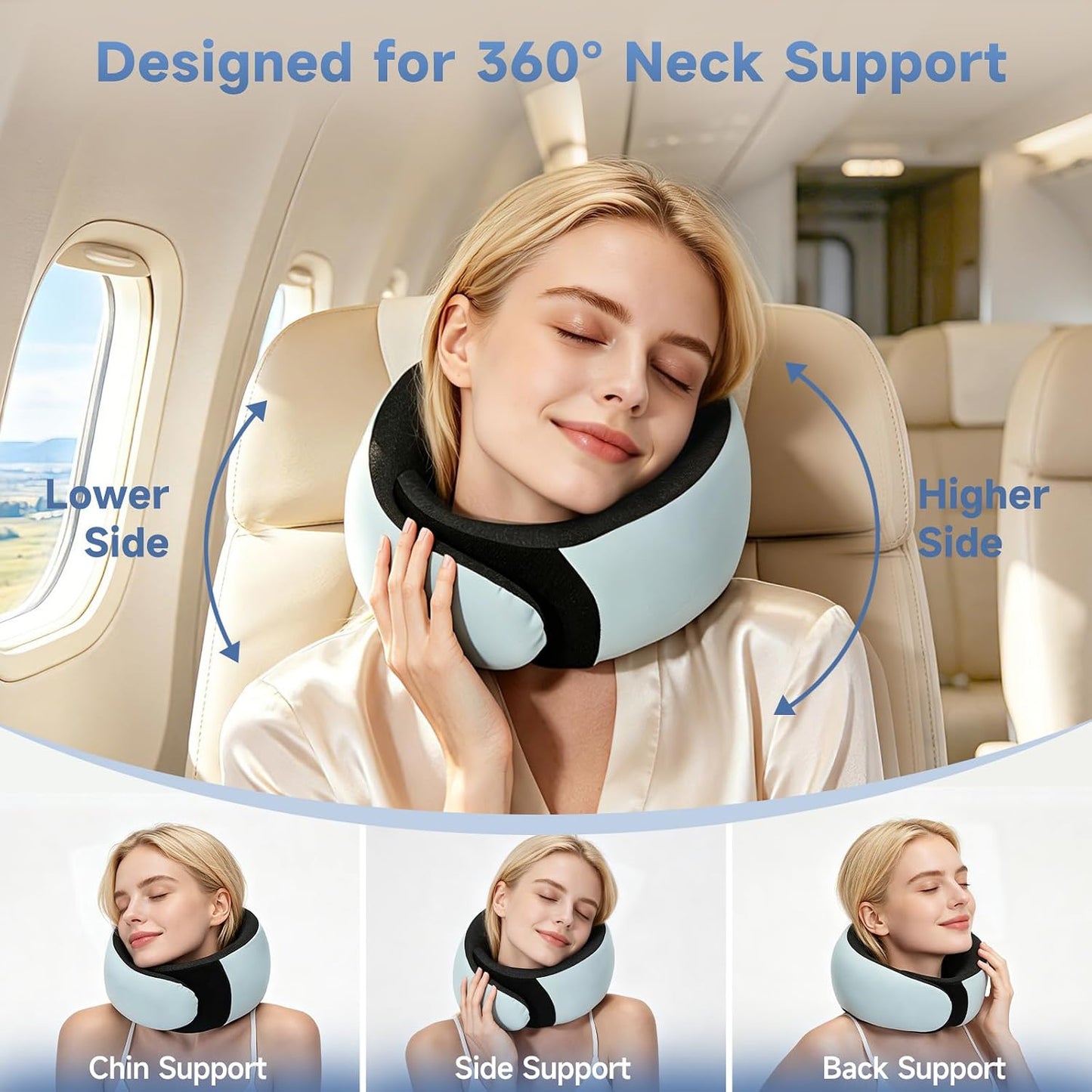Travel Pillows for Airplanes, Neck Pillow for Traveling, Ergo Memory Foam Travel Pillow, Relief Neck Pain with Breathable Support for Long Flights, Airplanes, Car, Train & Office Use
