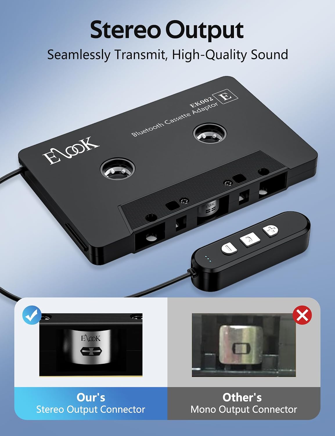 Elook Cassette to Bluetooth Adapter for Car with Micro SD Card, Black
