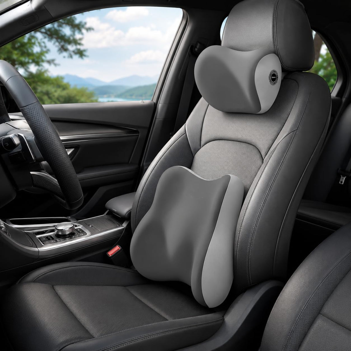 Lumbar Support Pillow & Headrest Pillow Set of 2, Car Seat Back Cushion