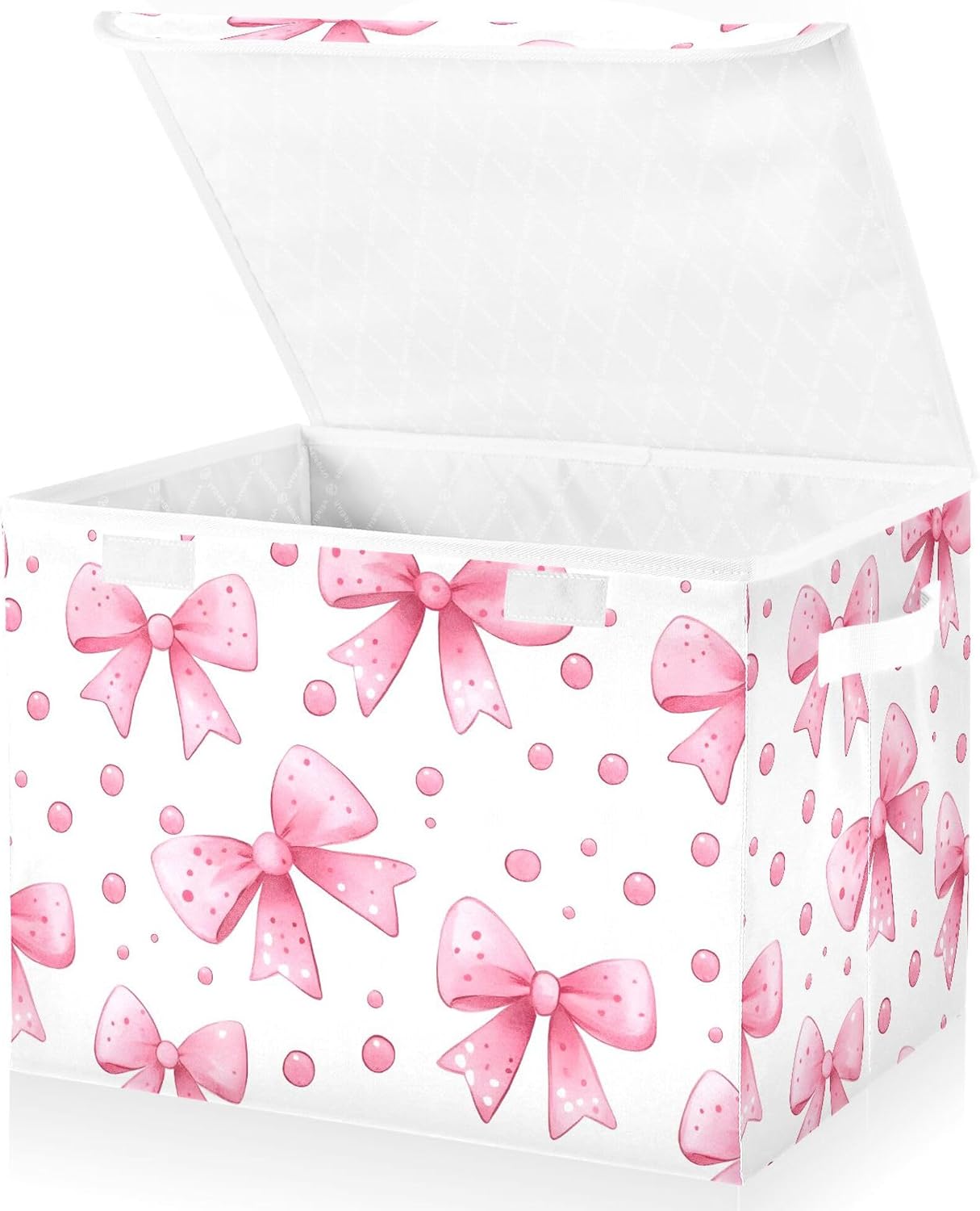 Bows and Polka Dots Storage Bins with Lids and Carrying Handle,Foldable Storage Boxes Organizer Containers Baskets Cube with Cover for Home Bedroom Closet Office