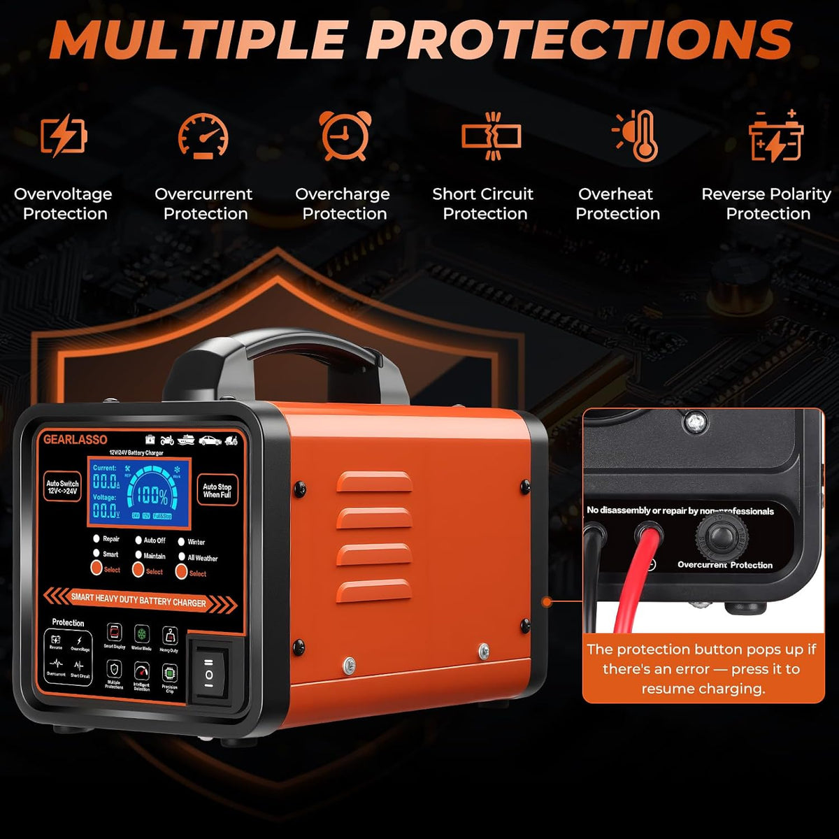 12V 24V Car Battery Charger, Automatic Battery Maintainer