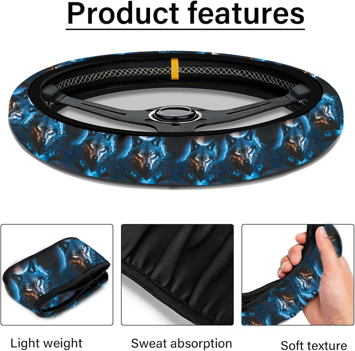 Wolf Steering Wheel Cover 15 Inch Universal Neoprene Steering Cover