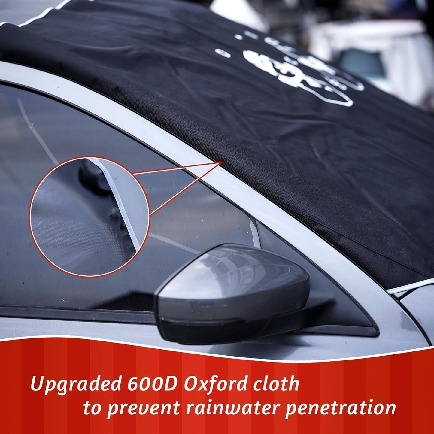 MeetYr Life Windshield Cover for Ice and Snow | Heavy Duty 600D Oxford Fabric | Secure Fit Waterproof Frost Cover | Winter Car Accessories |White Elephant Gifts for Adults for Men(71x50)