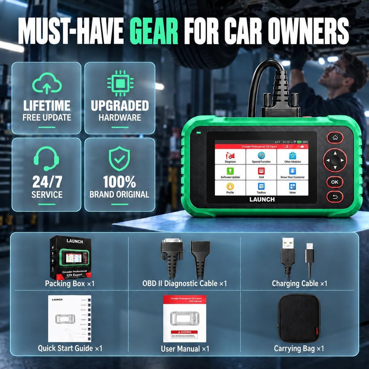 LAUNCH CRP129 Expert OBD2 Scanner, 13 Reset Services Diagnostic Scan Tool,ABS SRS Transmission Engine Code Reader, CAN FD & DoIP, FCA AutoAuth, Auto VIN, 64GB, Lifetime Free Update