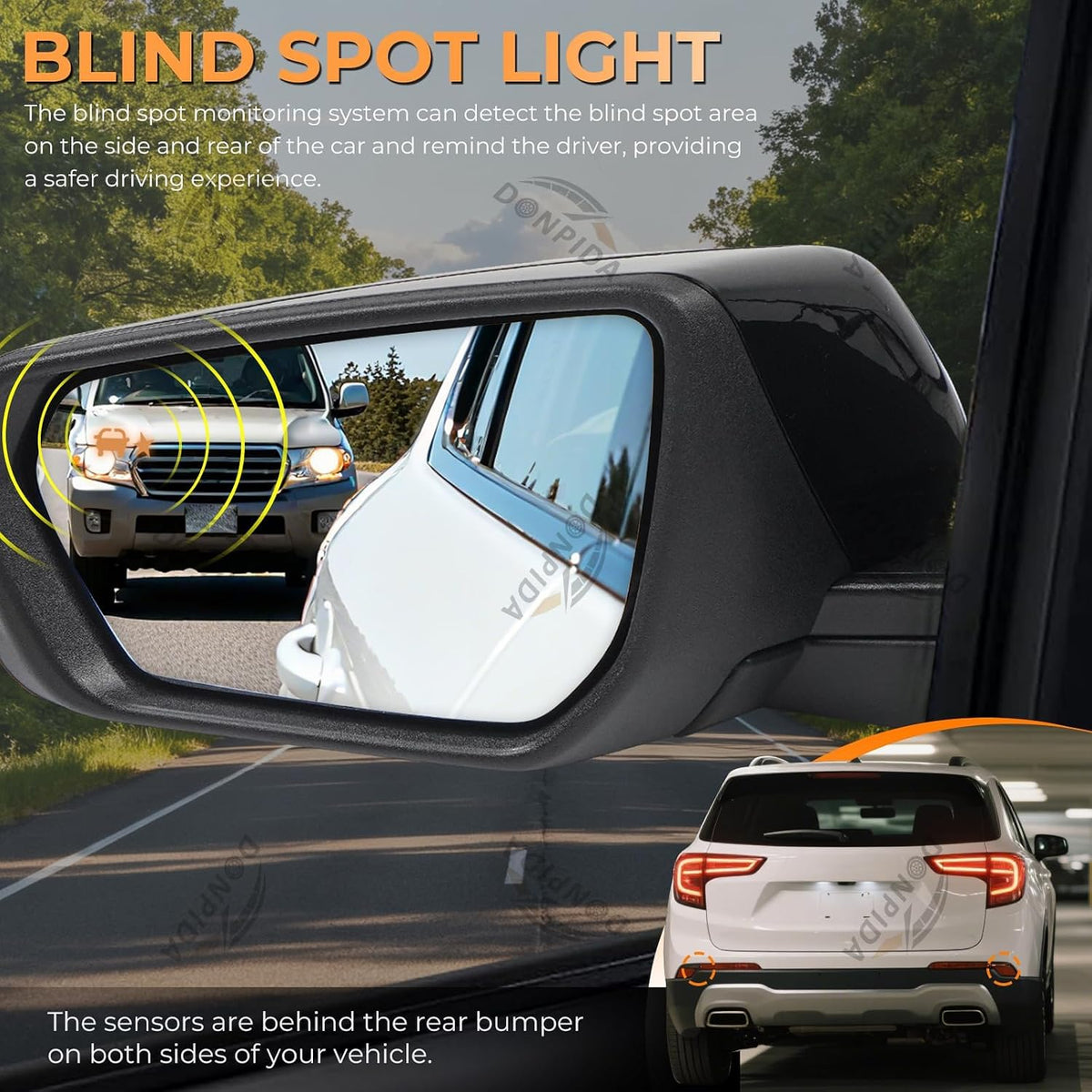 Left Driver Side Mirror Assembly Compatible with Chevy Equinox GMC Terrain 2018-2024 with Heated, Blind Spot Monitor, Turn Signal & Power Adjustable Glass Replaces 84225386 (8 Pins）