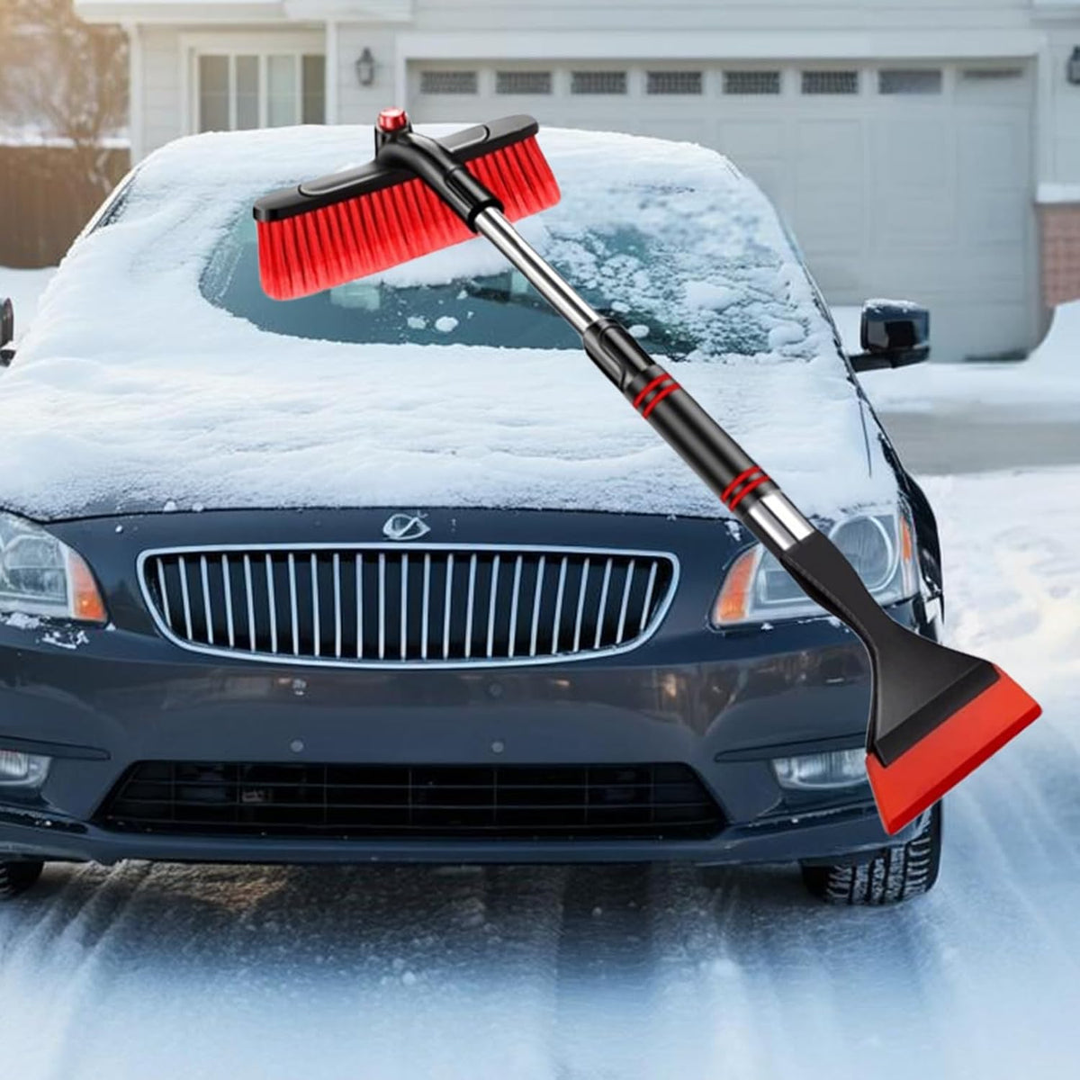 Car Snow Brush and Ice Scrapers 2 in 1 Extendable Winter Shovel Brushes for Car Windshield Snow Removal Heavy Duty Cars Snow Scraper 360° Rotating Vehicle Snow Removal Tool (Red)