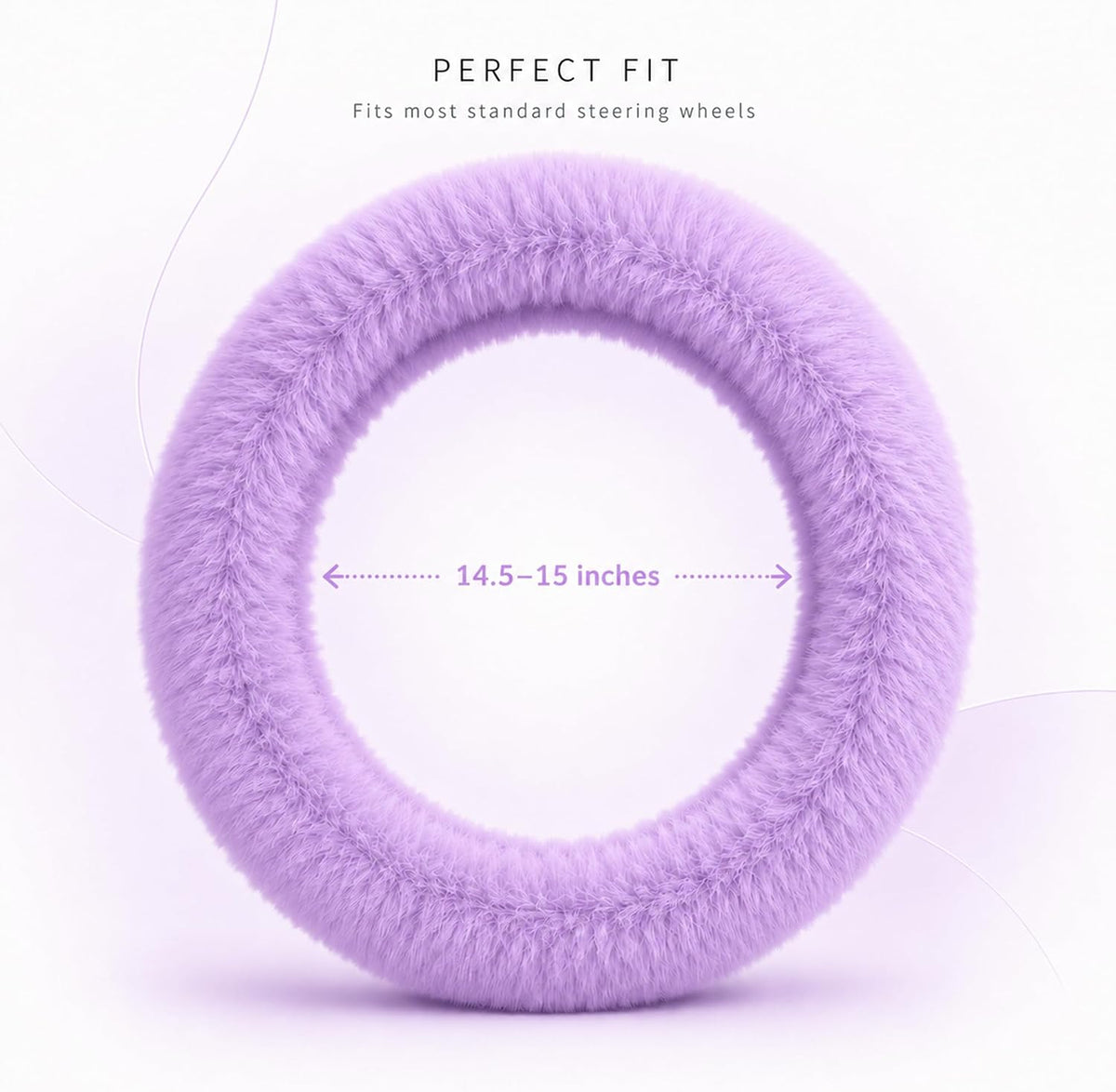 Road Comforts Steering Wheel Cover, Fluffy Car Wheel Covers for Women/Girls/Ladies，Soft Wool Fur Steering Wheel Protector, Universal 14 1/2 inches to 15 inches - Purple