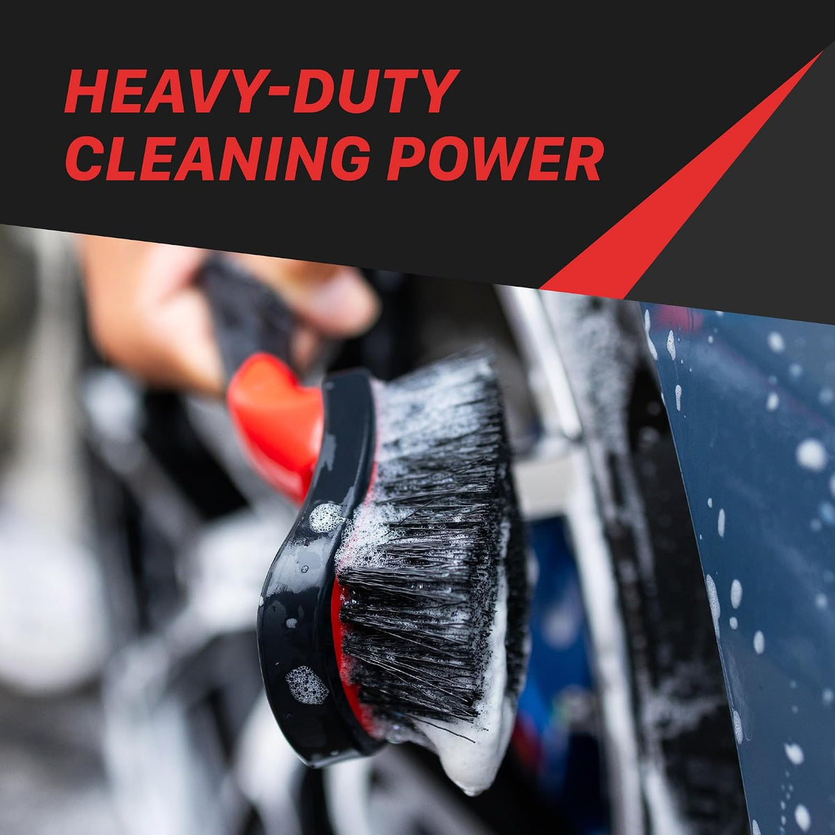 Maxshine Universal Soft Grip Heavy Duty Brush - Ergonomic Short Handle, Anti-Slip Grip, Scratch-Resistant Bumper, Stiff Bristles for Tire, Carpet, Floor Mats & Tough Surface Auto Detailing