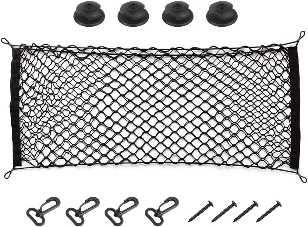 3-Pocket Car Trunk Cargo Net with Carabiners