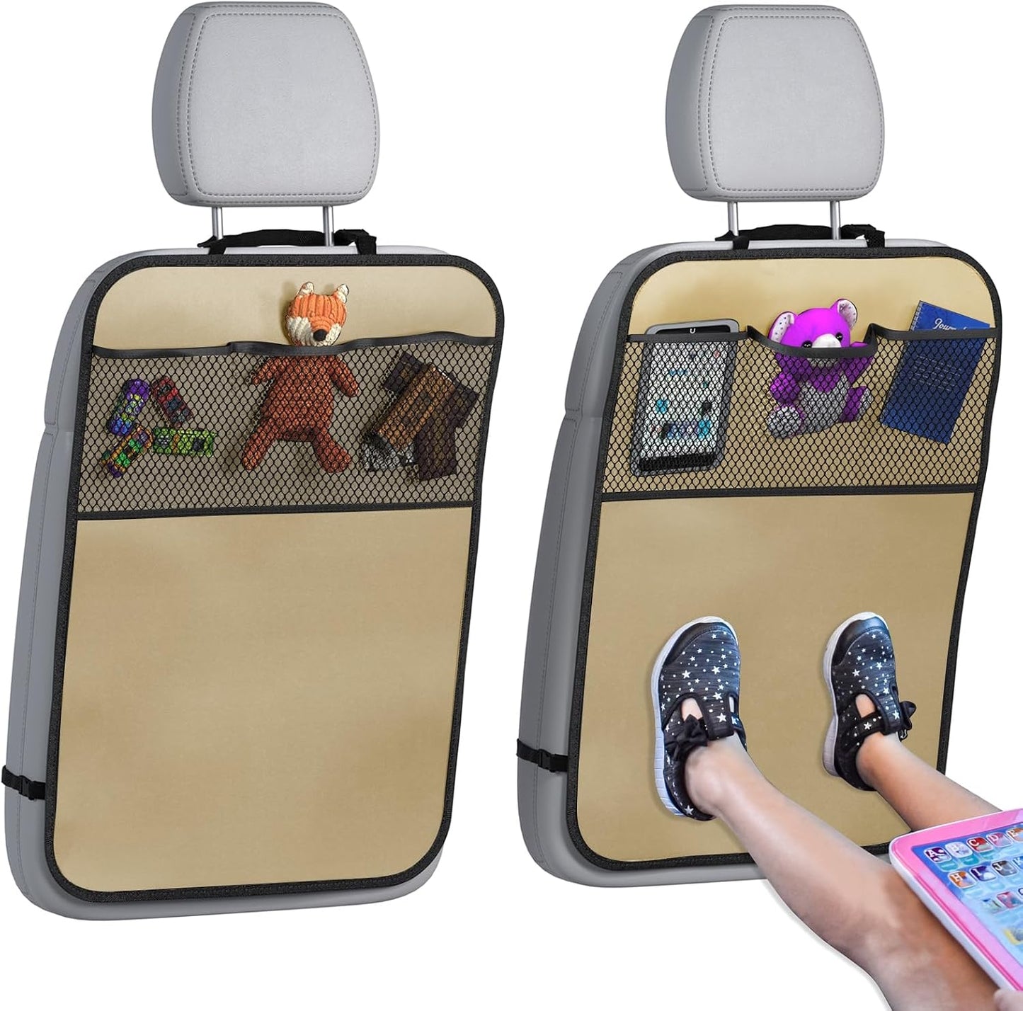 lebogner X-Large Grey Back Seat Protector For Kids + 5 Pocket Storage Organizer, 2 Pack