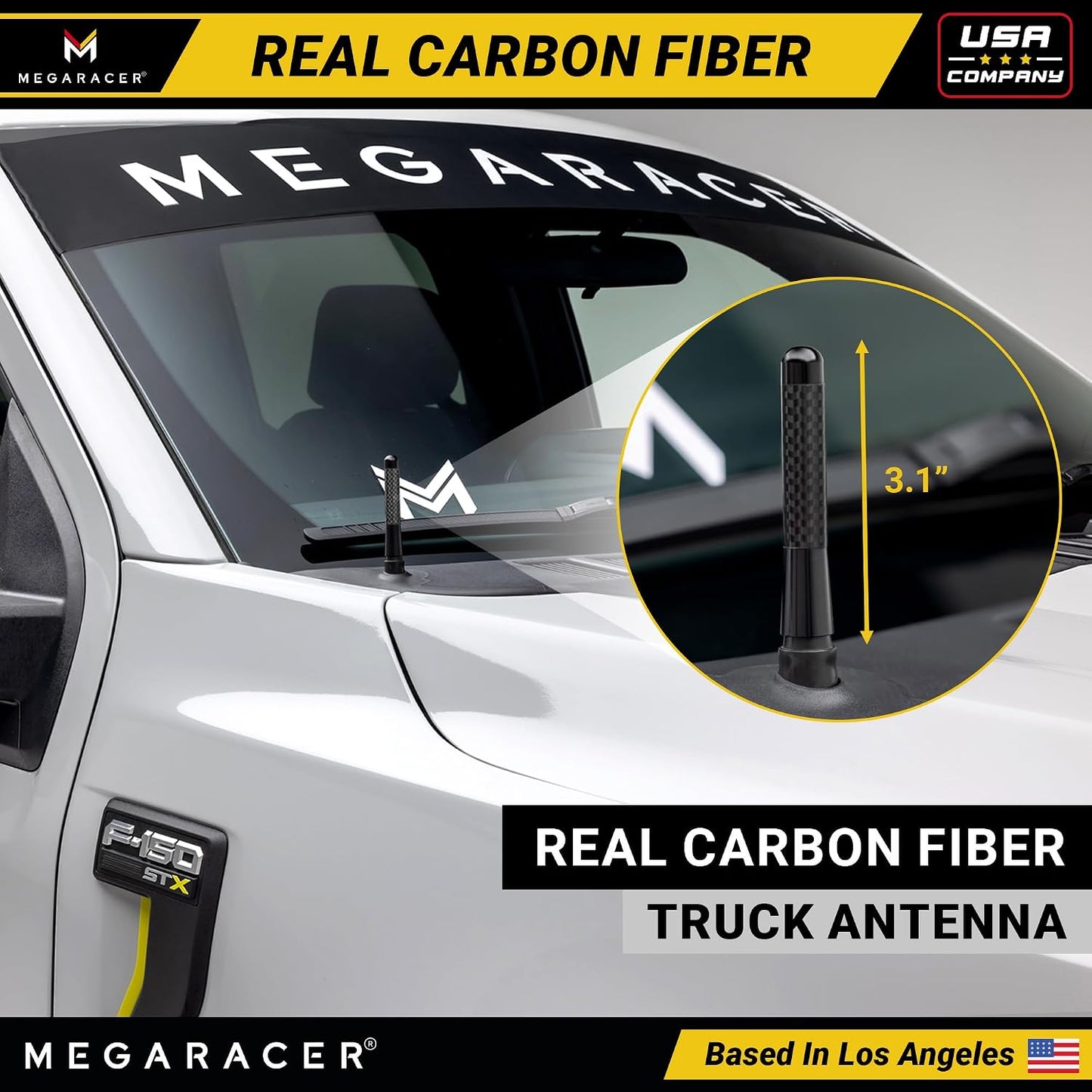 3" Short Black Carbon Fiber Truck Antenna for Ford F150 F250 Bronco RAM 1500 Chevy Silverado GMC Sierra Wrangler Gladiator Tundra Tacoma RAV4 Rogue, Car Wash Safe, Small Stubby Replacement Accessories