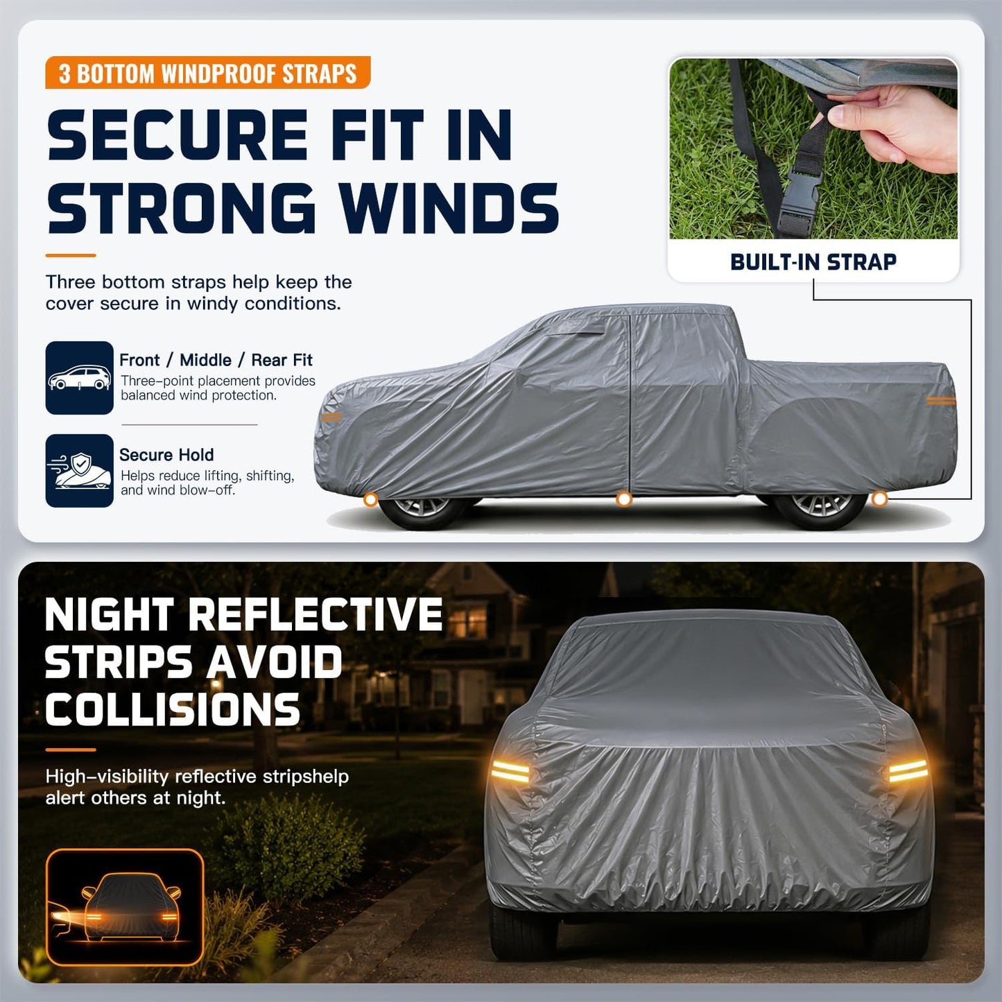 Truck Cover Waterproof All-Weather,Outdoor Full Exterior Pickup Covers Custom Fit for Nissan Frontier,Ford F150,Chevy C10,GMC Canyon Sierra 1500,Colorado,Ram 1500 etc Size T1(See SizeChart)