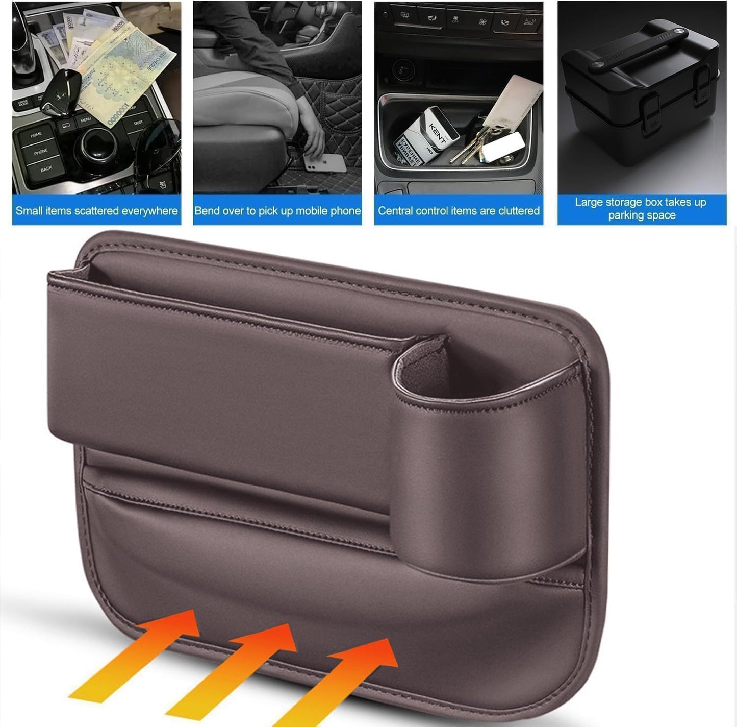 2-Pack Car Seat Gap Filler &amp; Organizer - Leather Car Storage Box with Cup Holder, Seat Gap Storage Box for Driver &amp; Passenger, Car Accessories for Women and Men (Brown)