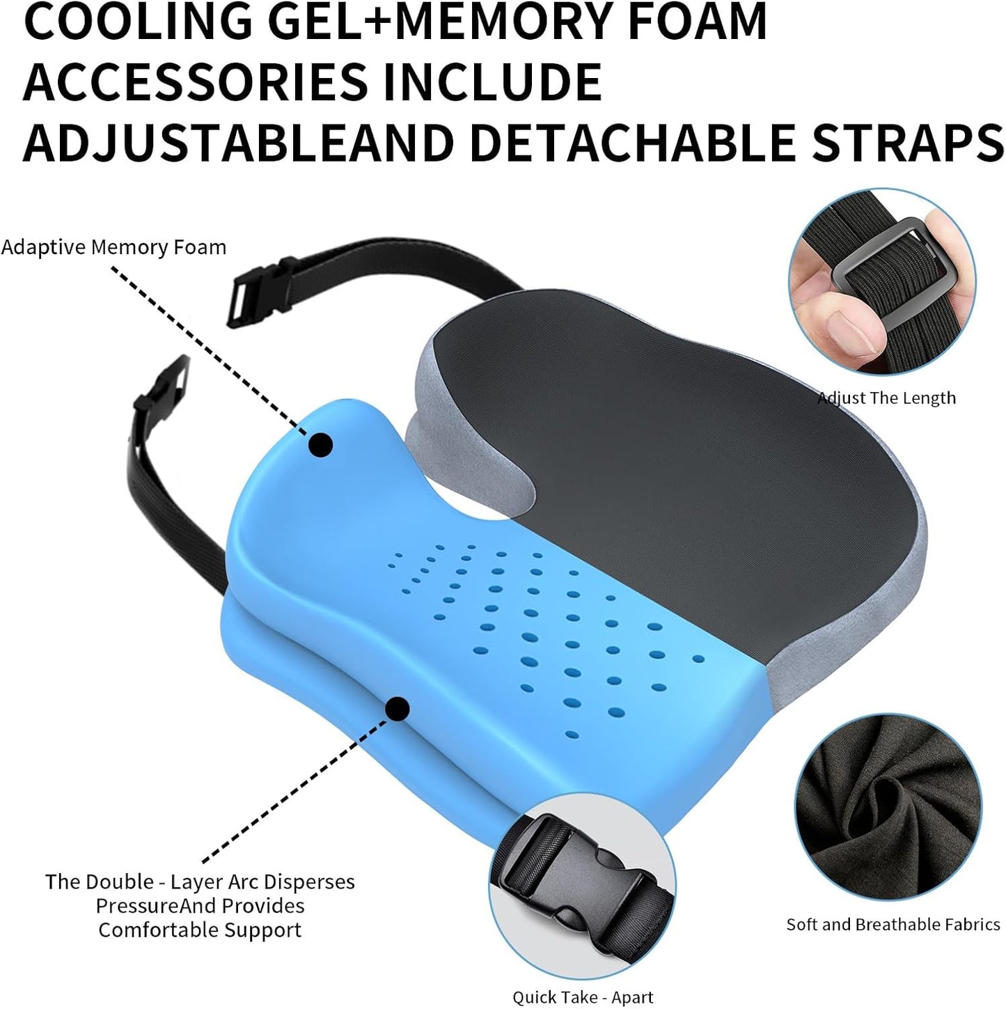 Seat Cushions for Office Chairs Wheelchair Cushion for Long Sitting Back Pain，Memory Foam Seat Car Computer Desk Chair Cushion，Coccyx Cushion for Tailbone Pain Relief Cushion Office Chair Black Blue