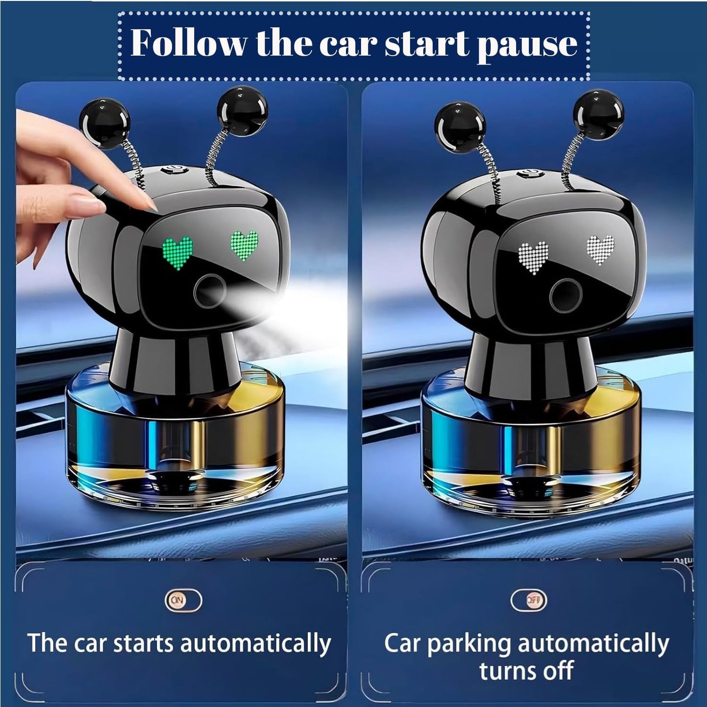 Robot Intelligent Aromatherapy Machine, Smart Cute Robot Car Air Freshener - Fine Spray/Fillable/Four-Gear Adjustment/Vibration Sensing/On-Off/Large Capacity Long-Lasting Fragrance/Black-V2(Cologne)