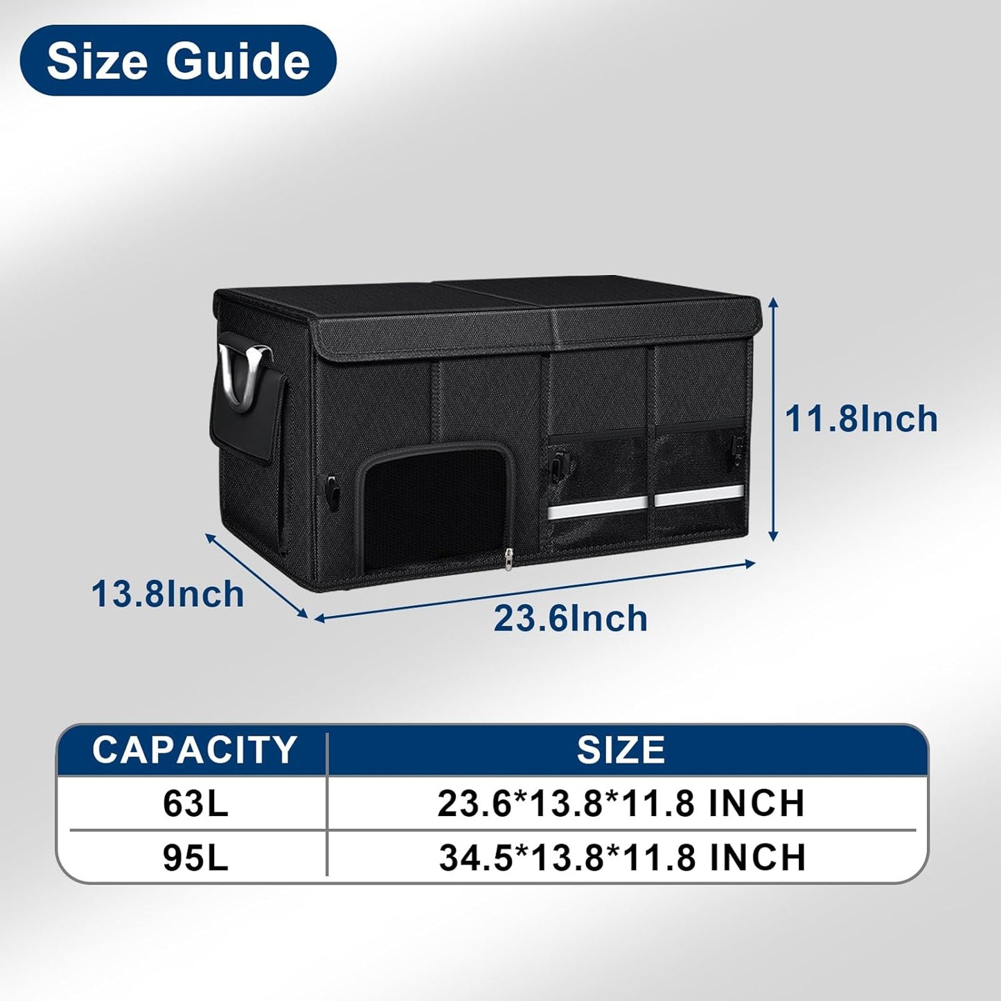 Car trunk organizer, Collapsible Multi-Compartments Car trunk Organizer with Shoes Storage Space, Reflective Strip, Perfect for Car & SUV (23.6 * 13.8 * 11.8 INCH)