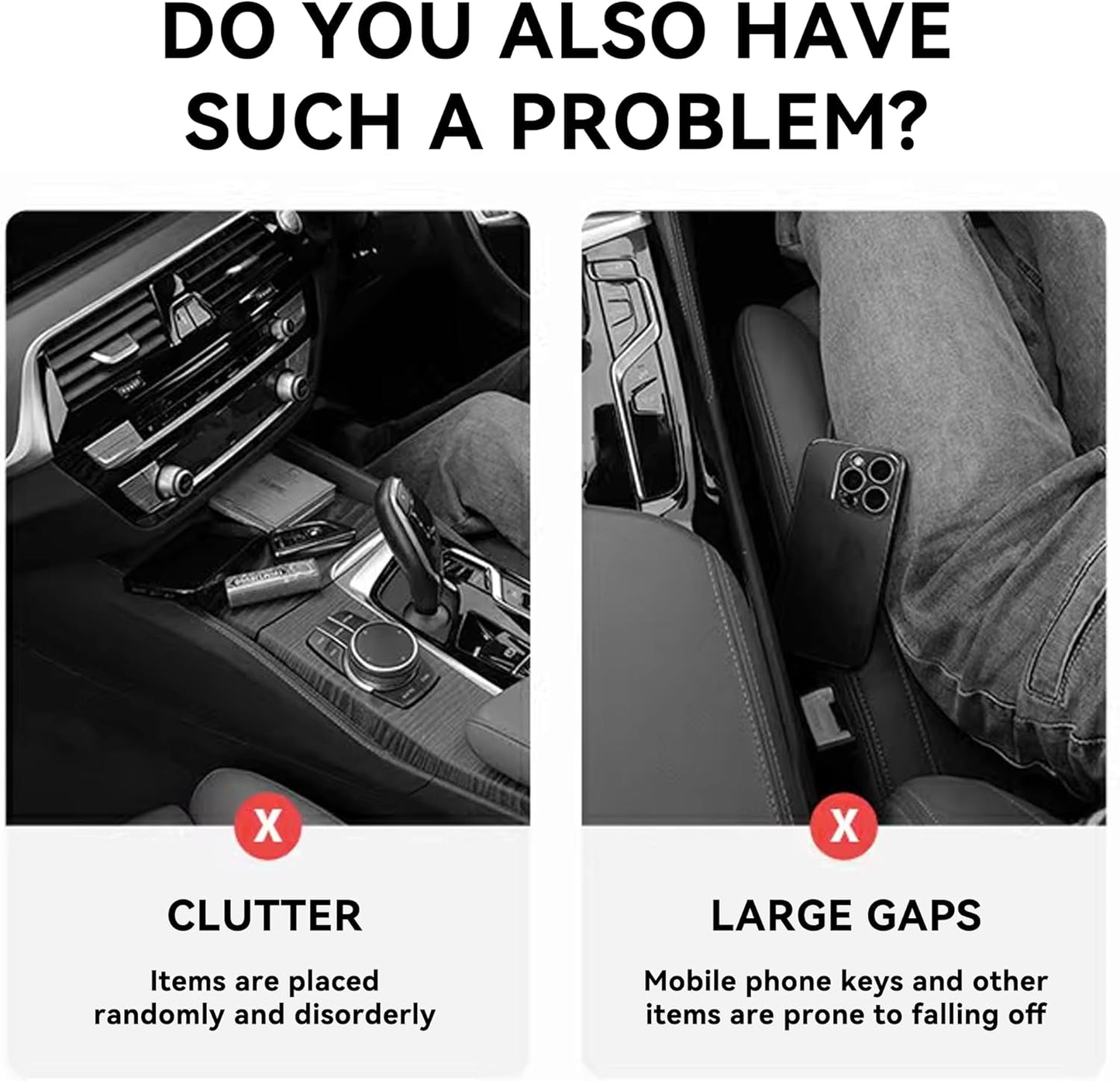 2PCS Car Seat Gap Filler, Automotive Seat Organizer Fill The Gap Between Seat and Console, Universal Car Storage Box Inserts Fill The Gap Between Seat &Console for Coins Wallets Keys (Black)