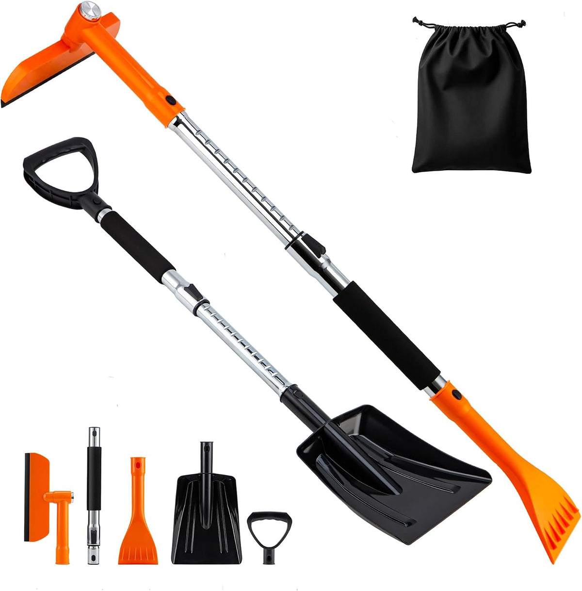COCCKO 47.6" Car Snow Brush and Ice Scraper, 3-in-1 Heavy Duty Extendable Snow Shovel with 360° Rotating Silicone Brush Head, Durable Snow Removal Tool for SUV Truck(Tangerine)
