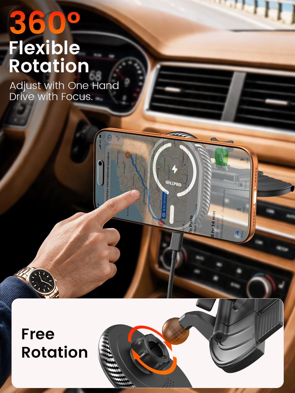 OHLPRO CD Slot Magsafe Car Mount Charger, 3M Adhesive Base for Dashboard