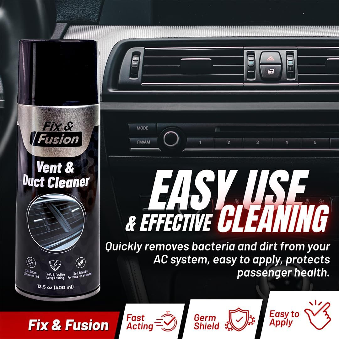 FIX & FUSION A/C Vent and Duct Cleaner | Foaming Spray for Car Air Conditioner | Freshens & Cleans Dust Build-Up | Fast, No-Rinse Formula | Automotive HVAC Refresher & Detailer