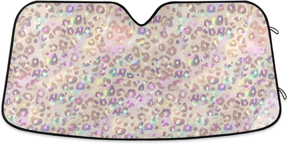 Car Windshield Sun Shade Black Leopard Print Car Sun Visor for UV Rays and Sun Heat Protection Gray Camouflage Blocks Heat and Sun Foldable Sun Shield 55x28 Inches, Automotive Interior Accessories