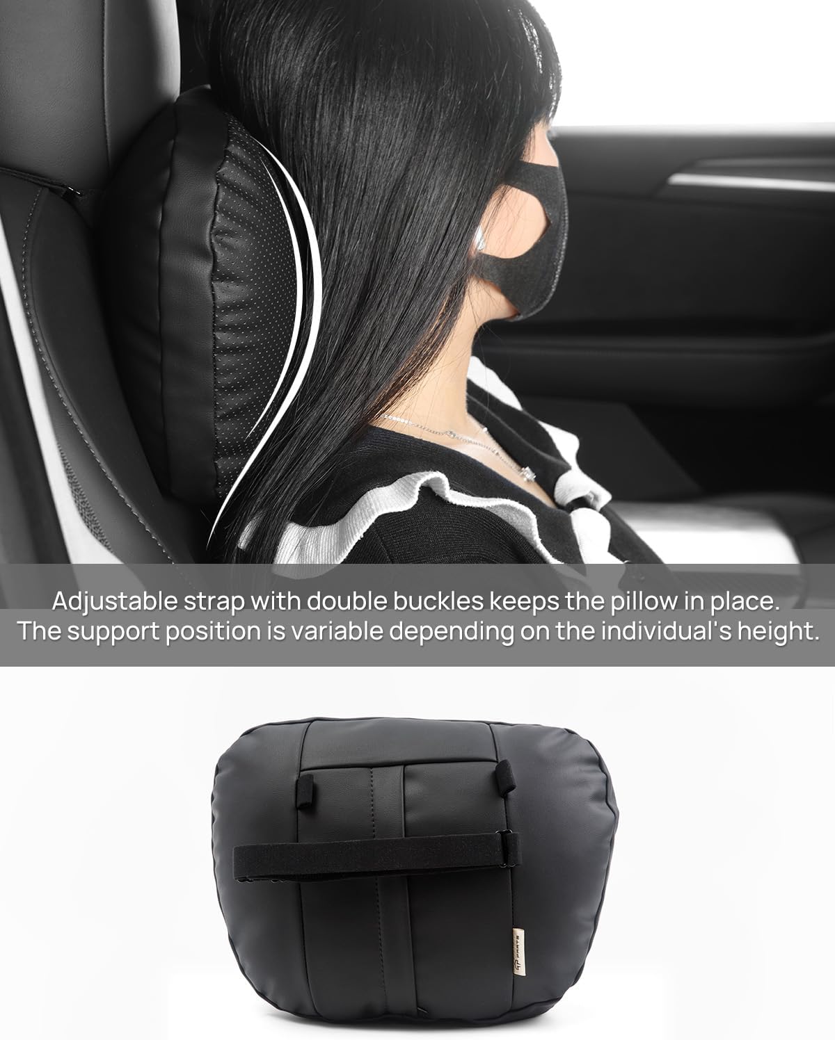 TPARTS Leather Headrest Neck Pillow for Tesla Model Y/X/3/S (1pc Black) | Soft leather Car neck pillows provide comfortable head and neck support for daily driving and long trips