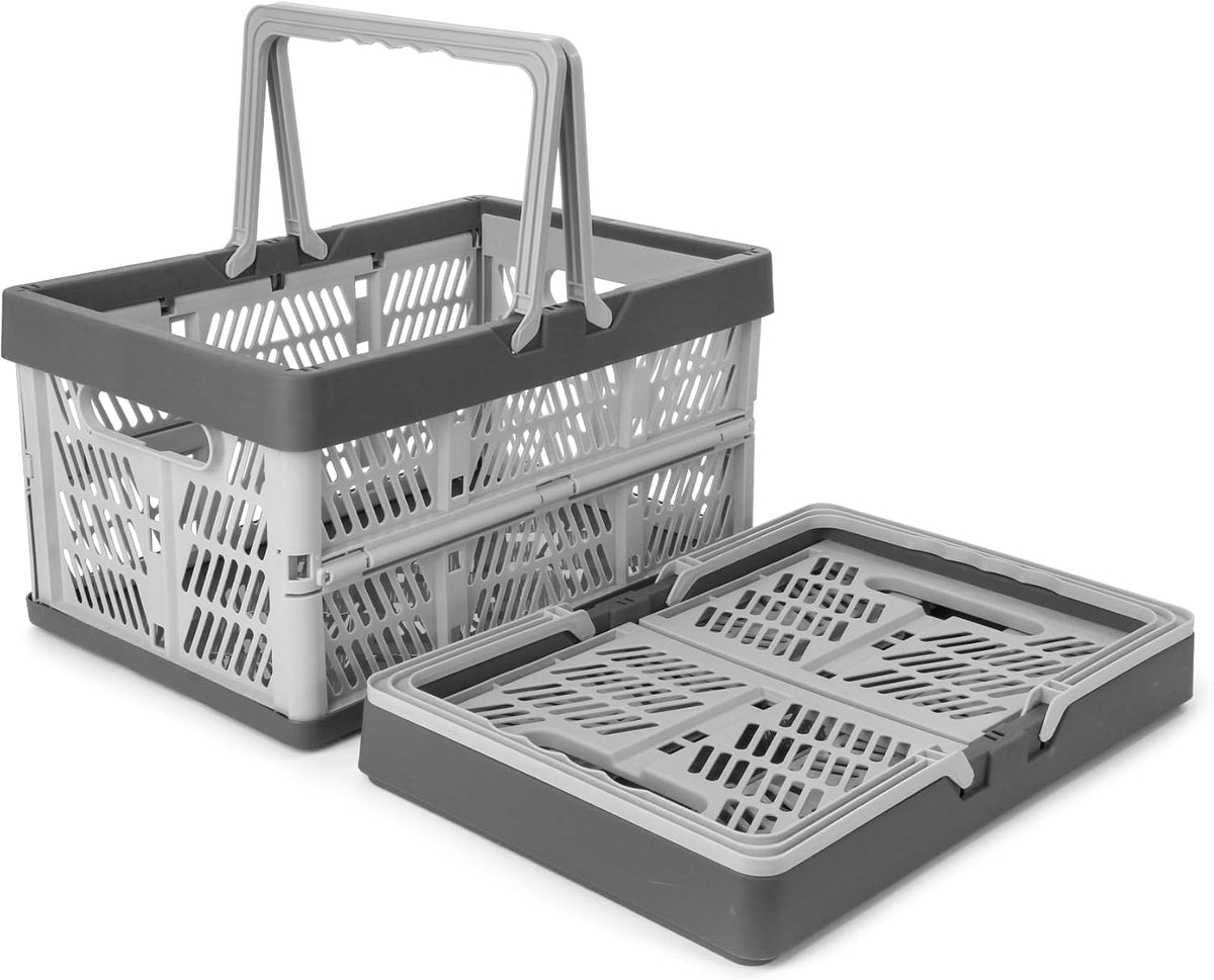 Domiella 2-Pack Foldable Storage Baskets, 20L Collapsible Crates PP Grey