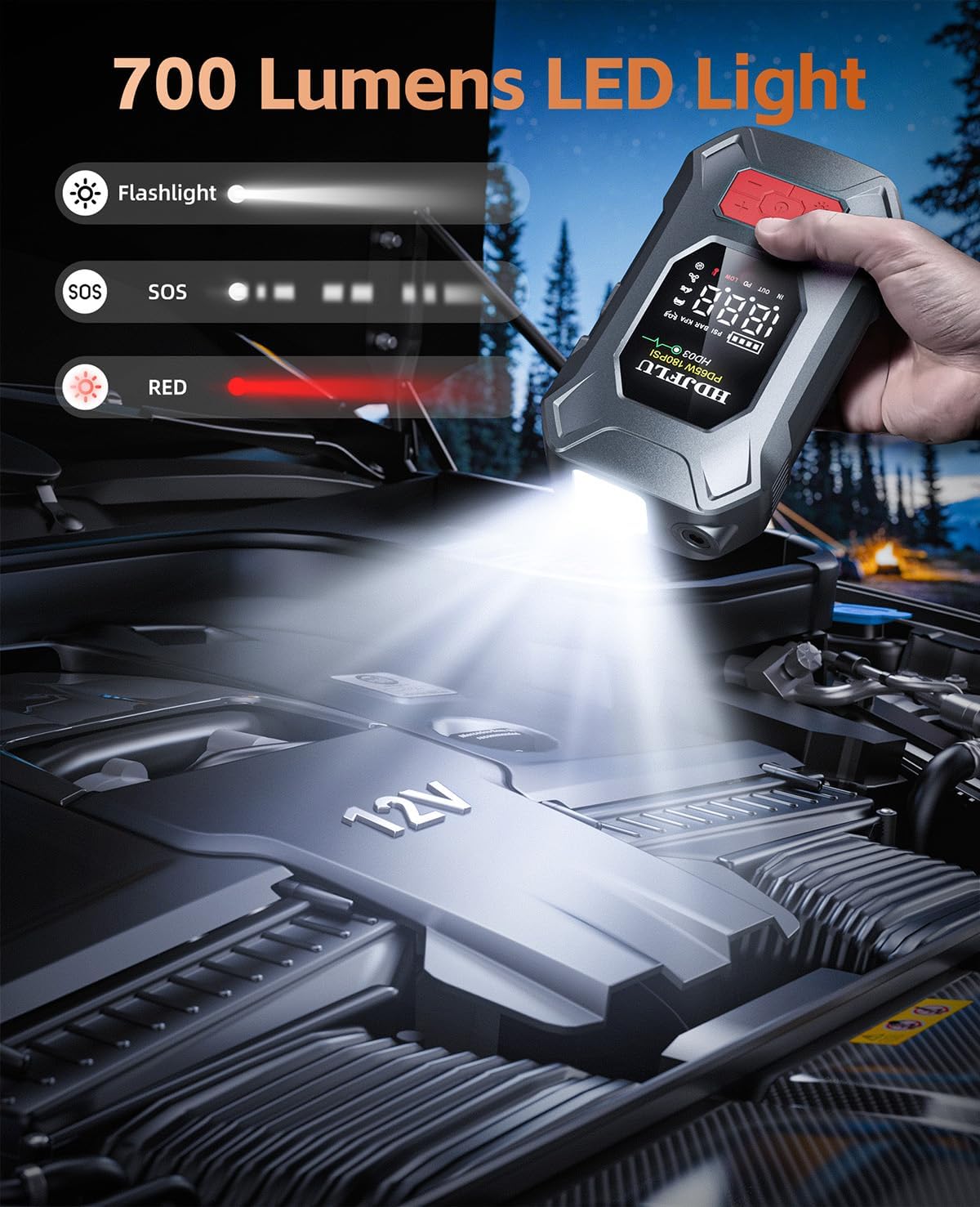 7500A Jump Starter with 180PSI Air Compressor, 24000mAh Car Battery Booster