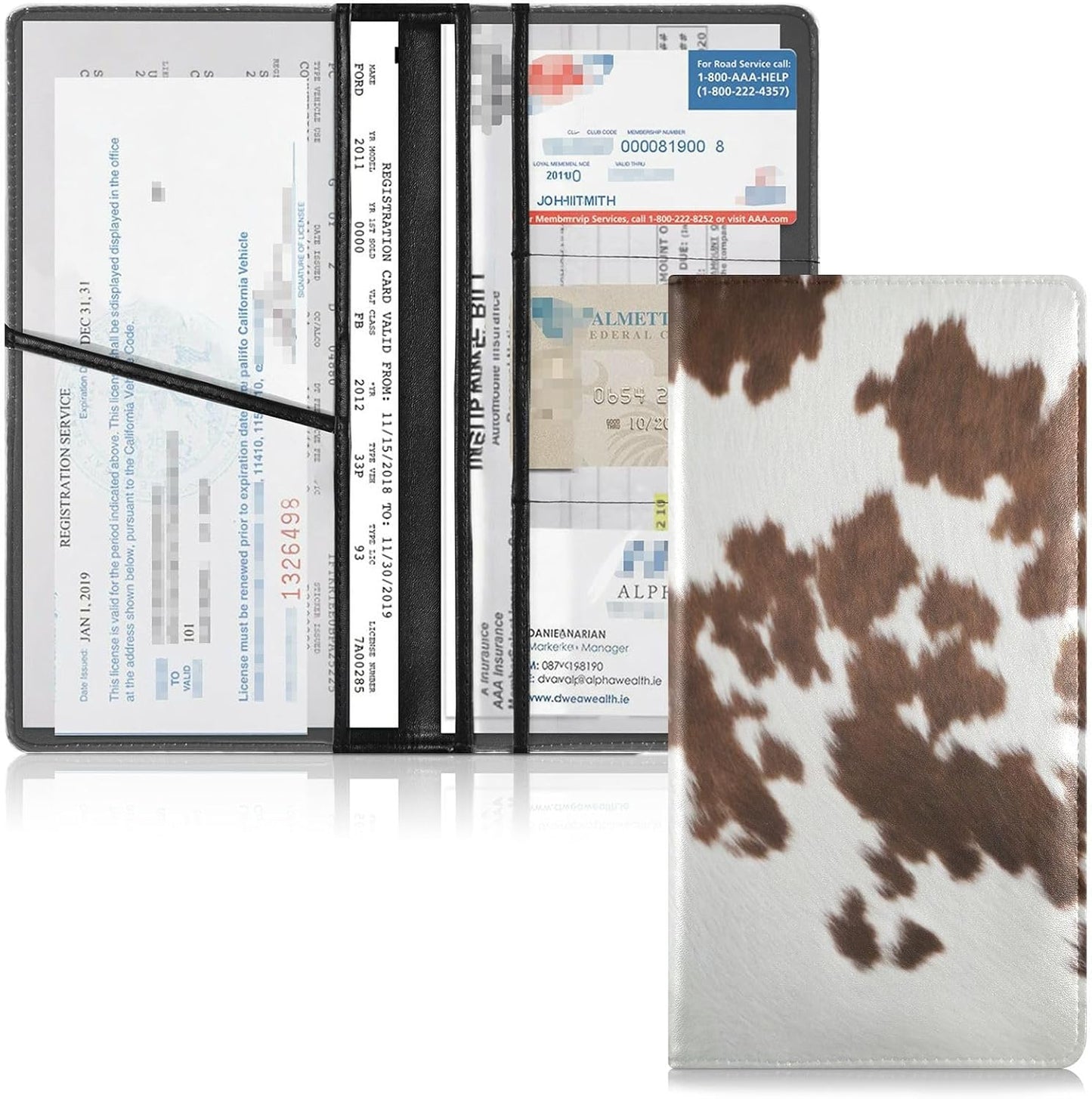 GuoChe Glove Box Organizer Car Registration and Insurance Holder Cow Print Texture Car Document Holder Auto Glove Compartment Essential