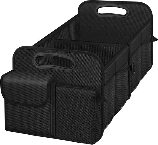 Trunk Organizer, Collapsible Waterproof car Trunk Organizer for SUVs & Sedans, Car Storage Organizers with Reinforced Handles, Car Accessories for Women and Men, 2 Compartments, 52L, Black