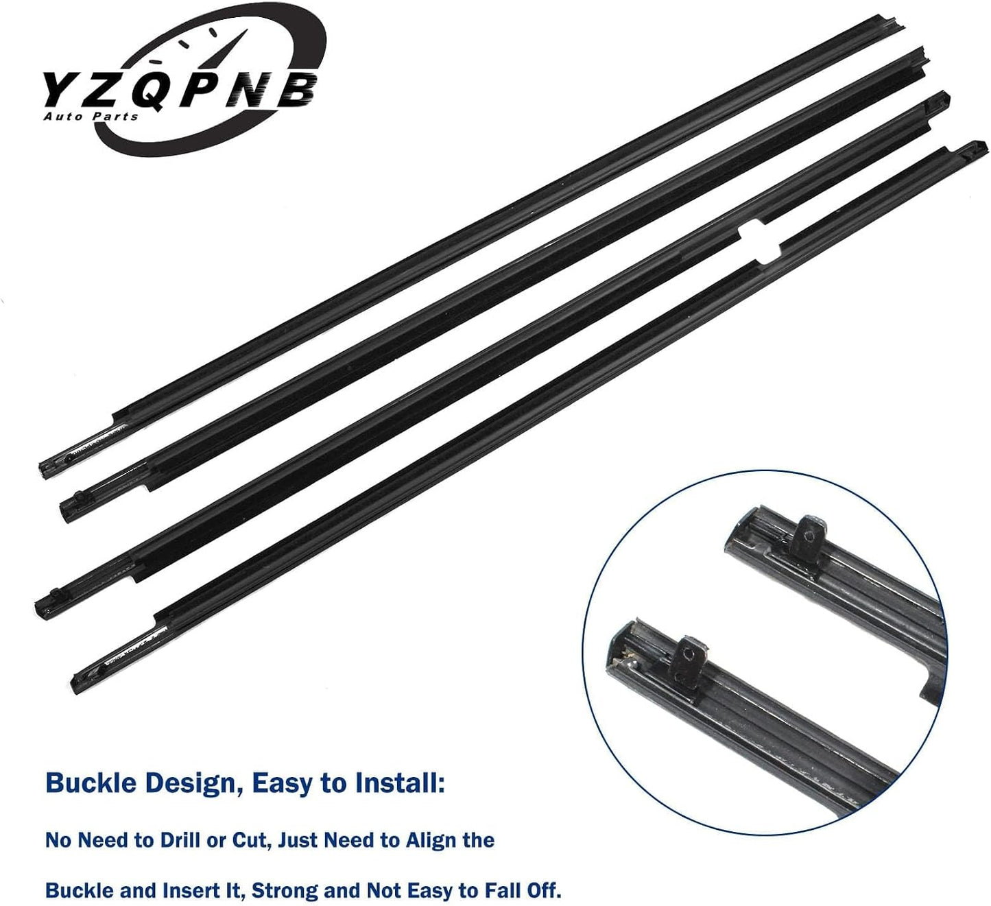 Weatherstrip Window Trim Compatible with Toyota Highlander 2008 2009 2010 Black Door Weather Stripps Molding Seal Belt Outside 4pcs