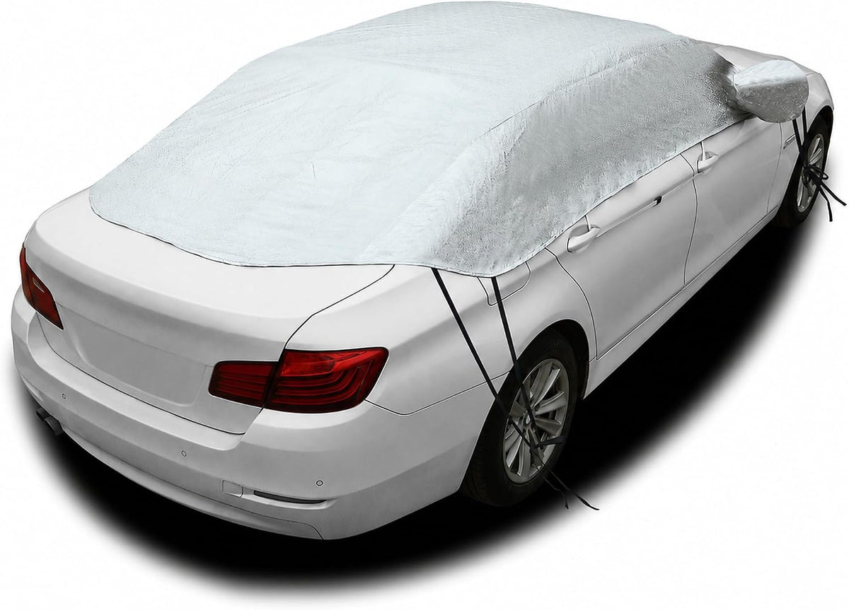 Half Car Cover, Waterproof Windshield Protector, Sedan 185-205 in (Sedan 3XL)