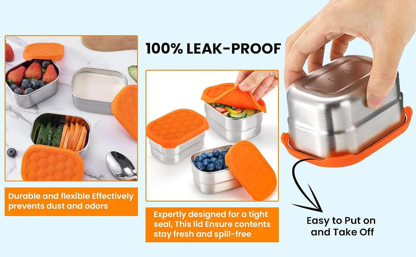 Anas 3-PK of Metal Food Storage Containers with Lids - Stainless Steel, Compact Stackable, Leak Proof, Dishwasher Safe and Microwavable for Lunch, Work, School Travel, Bento Box