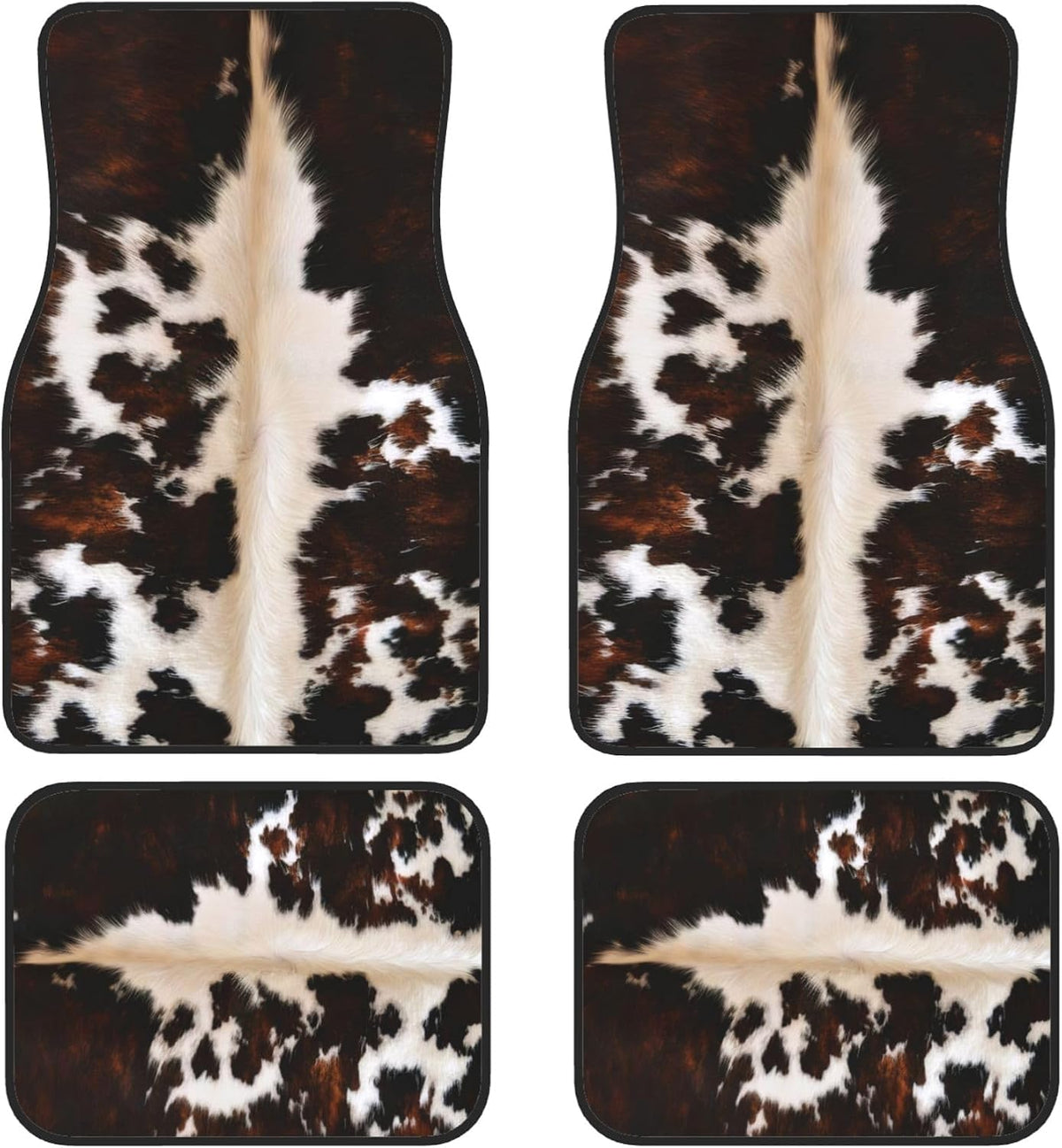 Artistic Fabric Car Floor Mats-Non-Slip Rubber Backing,Front (26.8x17.3in) & Rear (13x17.3in) Set-Water Absorbing, Durable Automotive Floor Liners with Stylish Patterns,Cowhide