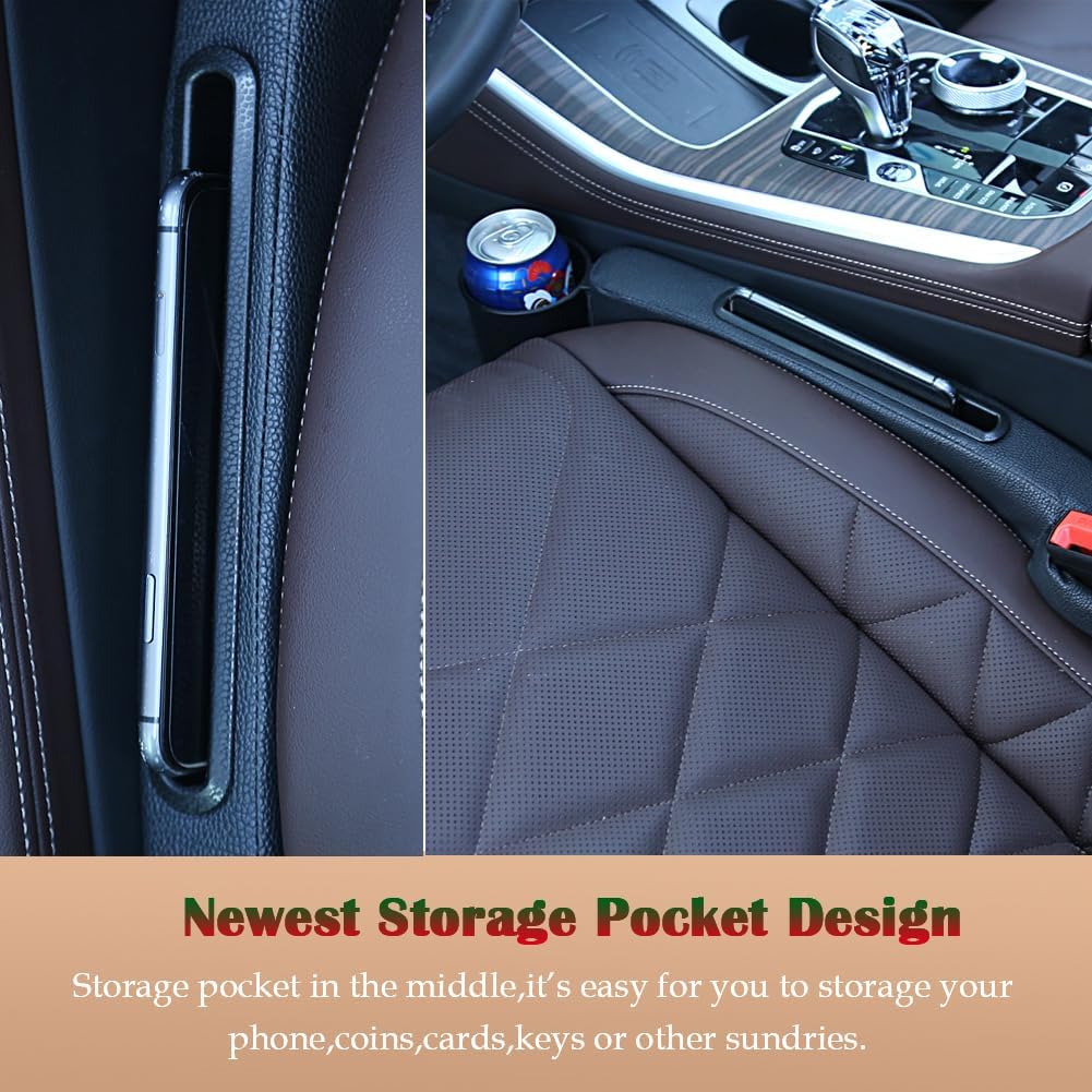 Advanced 3-in-1 Car Seat Gap Filler Organizer 2 Packs, PU Leather Console Side Storage Pad with Removable Cupholder, Anti-Slip Blocker for Phone Coins Keys