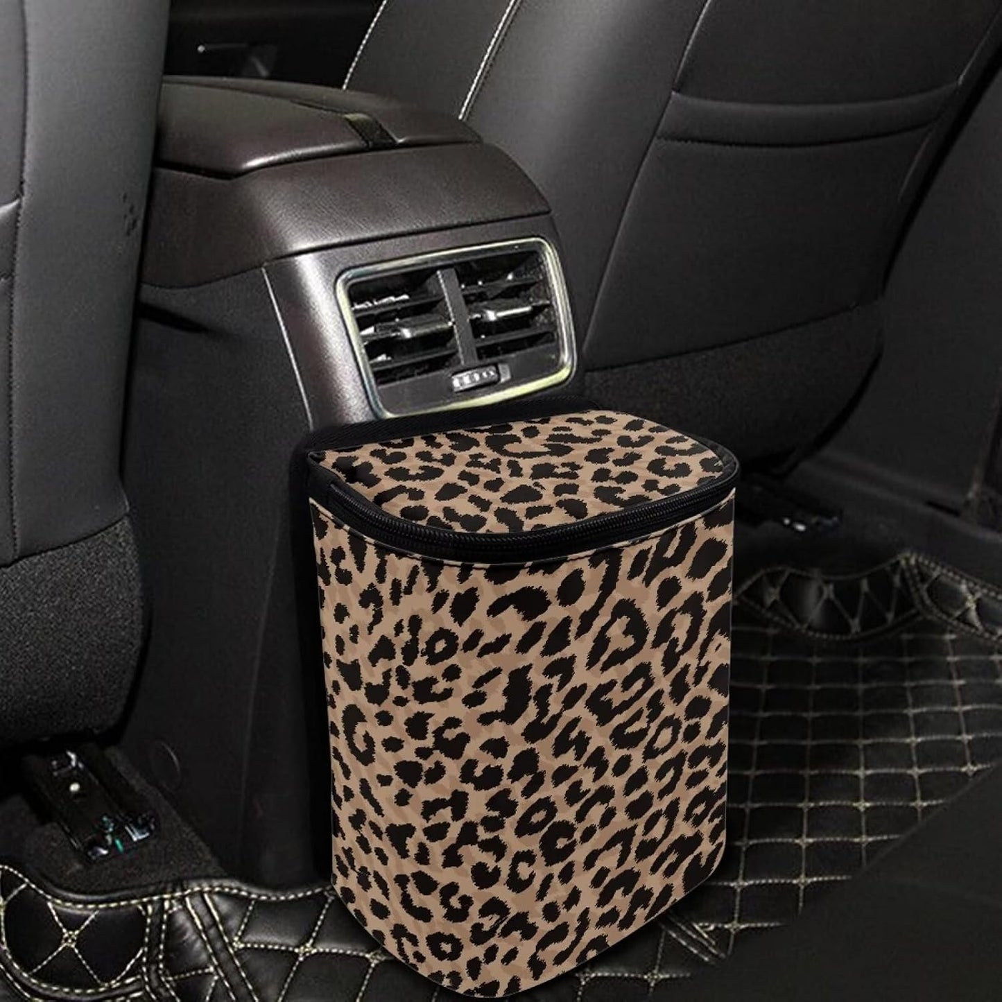 Funnydude Leopard Print Car Trash Can Bin for Back Seat Collapsible Trash Can Auto Garbage Cans Organizer