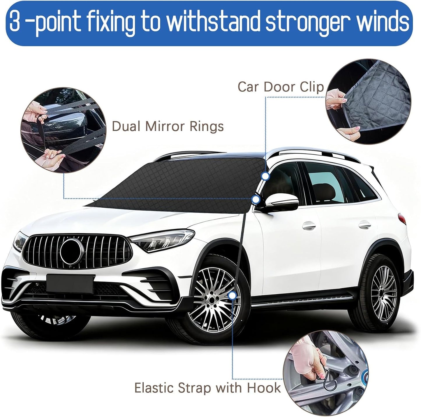 KALINCO Windshield Cover for Ice and Snow, 600D Oxford Fabric Car Windshield Snow Cover, Anti-Frost Waterproof Winter Windshield Covers, Fits Most Cars SUVs Trucks Sedans