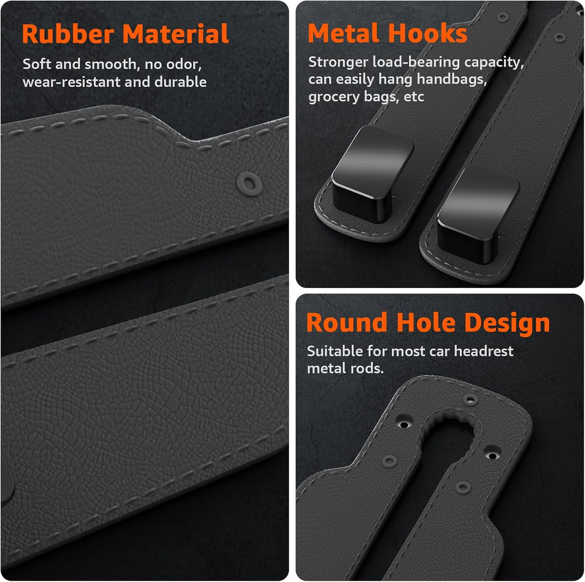 Headrest Hooks For Car, Multifunctional Purse Hook Leather Seat Back Storage Hook Double Metal Hooks Car-Hangers for Seat, 2 Pack (Gray)