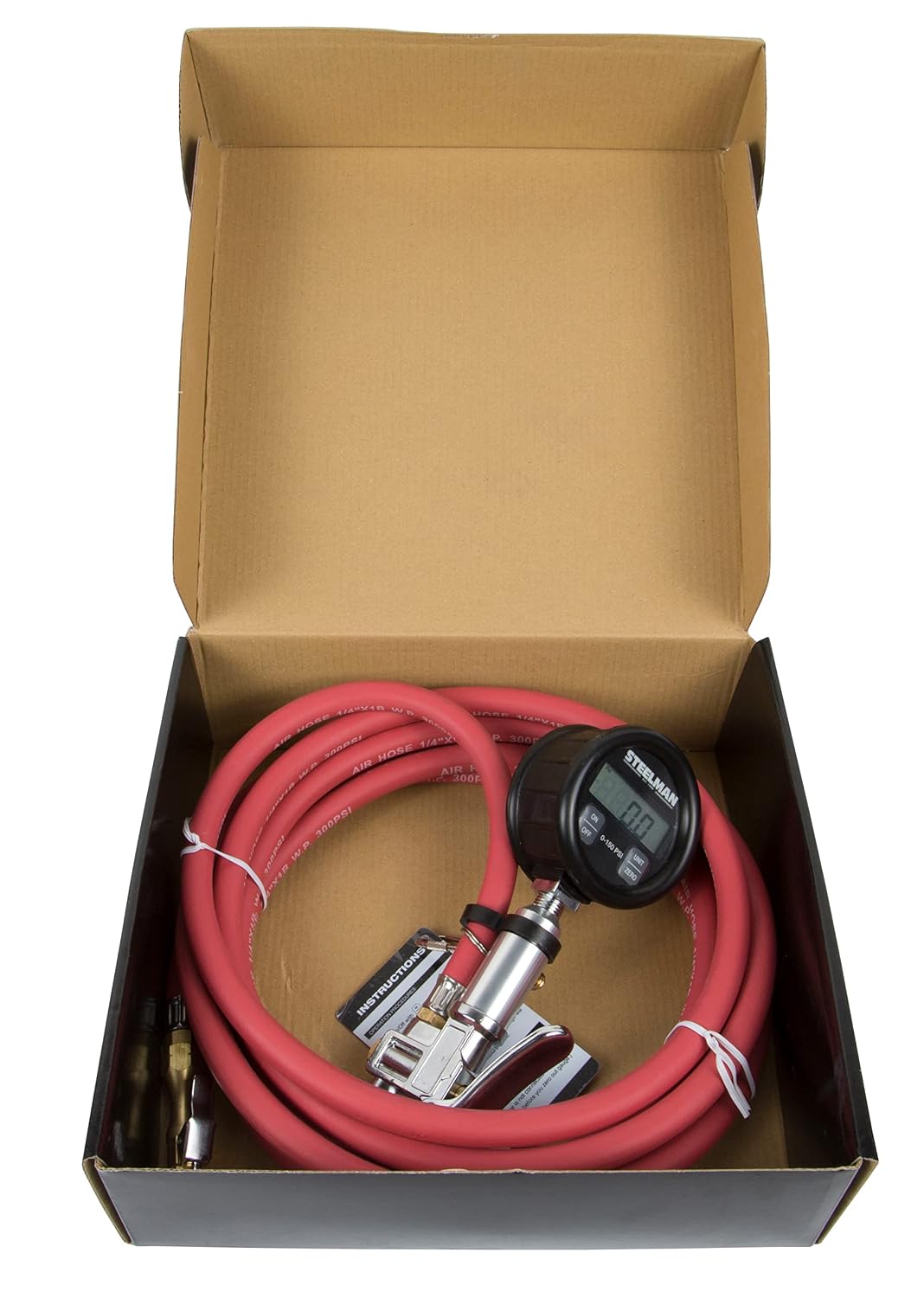 Steelman Digital Pressure Gauge Tire Inflator with 15-Foot Pneumatic Whip Hose, 0-150 PSI, Protective Casing
