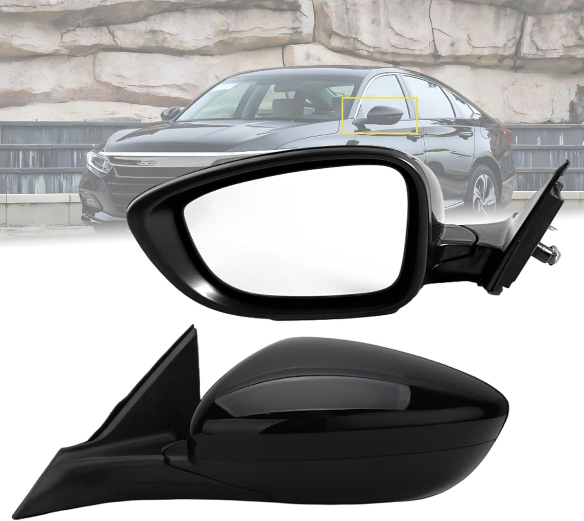 Passenger Side Mirror Compatible With 2018-2022 Honda Accord LX, Sport,With Power Glass,Non-Heated/No-Turn Signal/Manual Folding 3Pins,Black