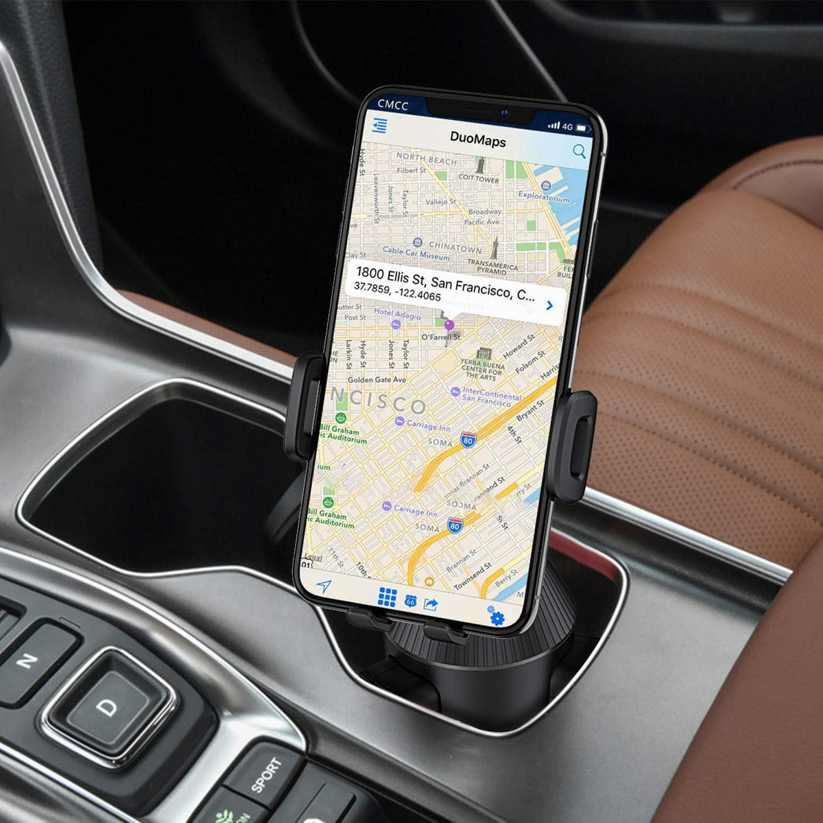 Cup Holder Phone Mount with Adjustable Neck, Cellphone Holder for Car, Upgraded Cup Phone Holder for Car, Compatible with iPhone, Samsung, Google, Expandable Side Arm, Sturdy Base