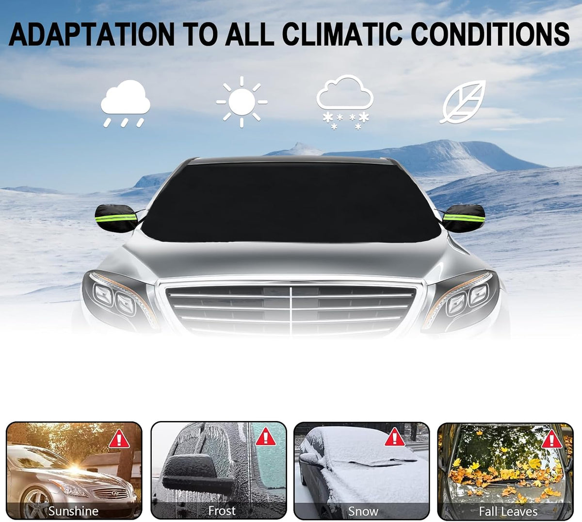Car Windshield Cover for Ice and Snow,600D Frost Removal Wiper Protector, All Weather Waterproof Sunshade Snow Cover with Side Mirrors Cover Fits Most Cars Trucks SUVs, XL (74 x 43 Inches)